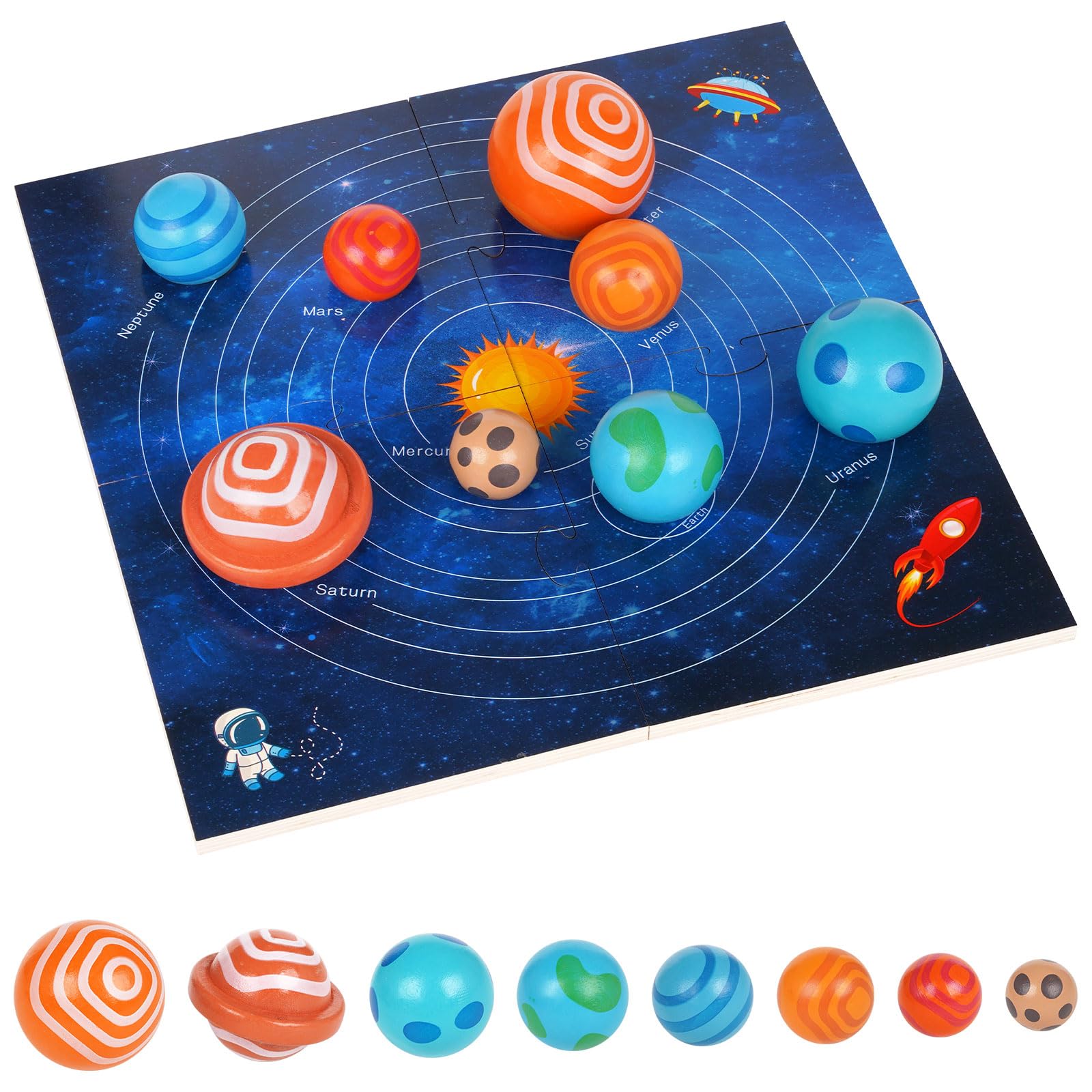 Wooden Solar System Model & Planet Puzzle for Kids - Montessori STEM Learning Toy, Preschool Science Board Game, Educational Space Puzzle Gift for Toddlers - Perfect for Classroom, Homeschooling & Birthday Presents