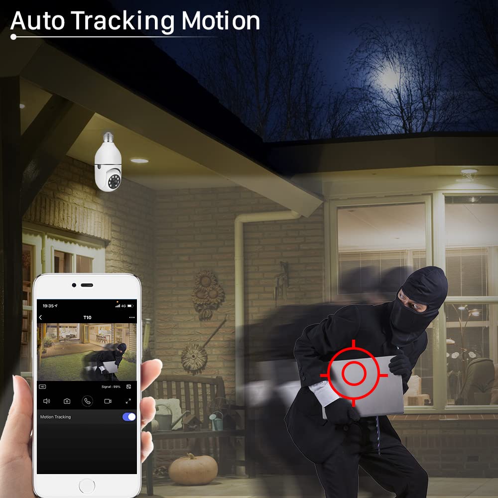 EVERSECU 1080P 2.0MP Wireless Light Bulb PTZ Security Camera - Motion Auto Tracking, 2-Way Audio, Night Vision, Tuya Smart Life App, WiFi IP PTZ CCTV Camera with E27 Connector (4 Pack) - Ideal for Home Security, Baby Monitoring & Pet Surveillance
