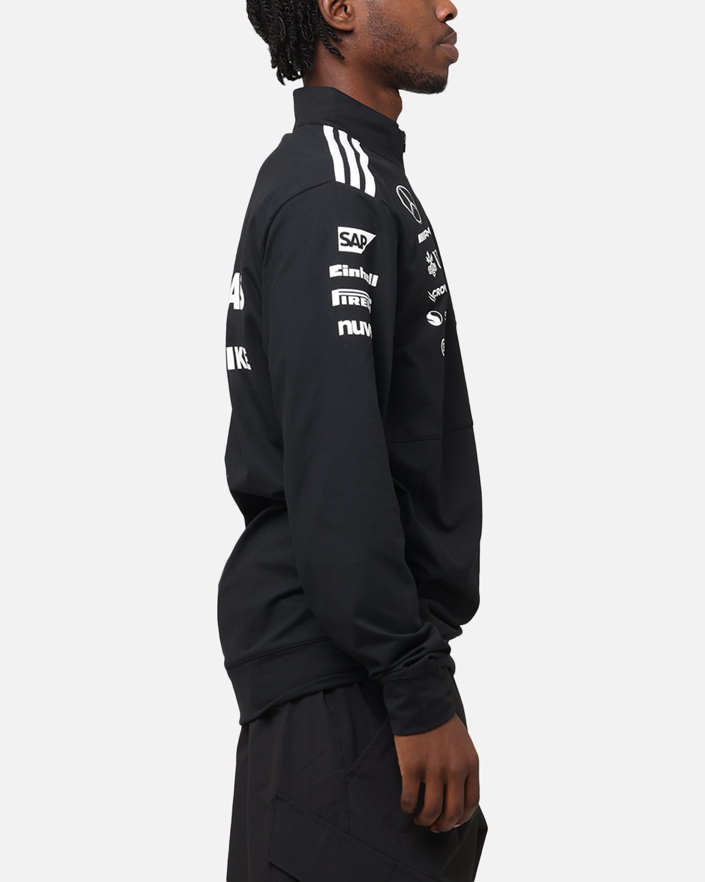 Adidas x Mercedes AMG Petronas F1 2025 Team Quarter Zip Jacket - Black/White - Men's Racing-Inspired Performance Jacket for Motorsport Fans & Streetwear Fashion