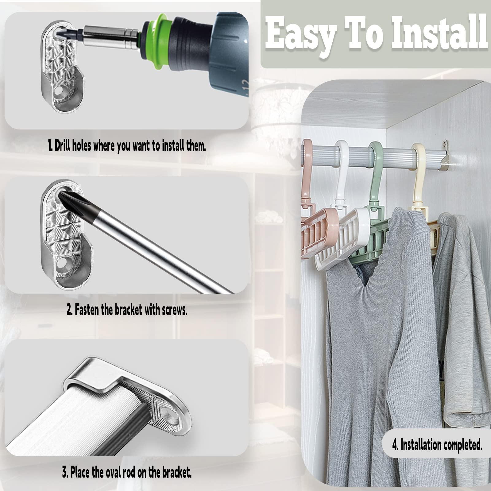 2 Pack Oval Closet Rod End Supports - Heavy Duty Zinc Alloy Wardrobe Brackets for 15x30mm Oval Rods with 2 Mounting Holes | Perfect for Closet Organization, Wardrobe Systems & DIY Storage Solutions
