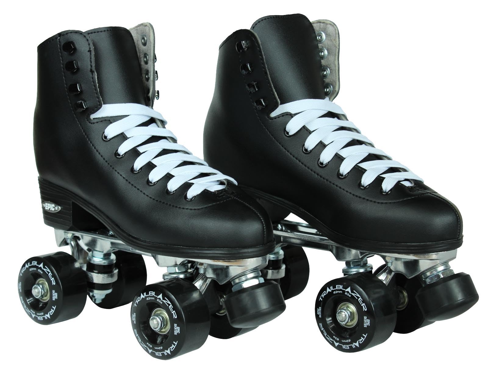 Epic Classic Solid Black High-Top Quad Roller Skates for Men - Size 6 with Carrying Bag, Laces & Pom Poms | Perfect for Roller Derby, Rink Skating & Retro Fashion Outfits
