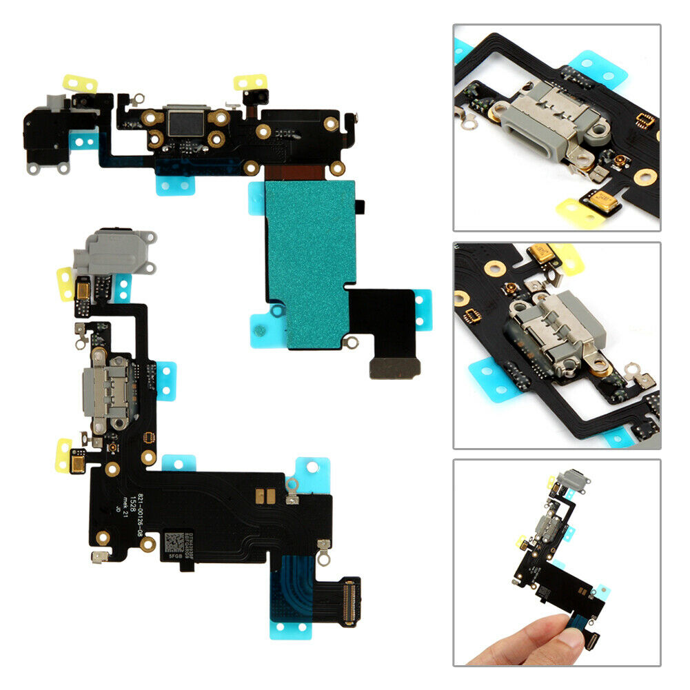 Original iPhone 6 Plus Charging Port & Headphone Jack Mic Flex Cable Replacement - Black & Gray - Fix Charging & Audio Issues for Home & Office Use