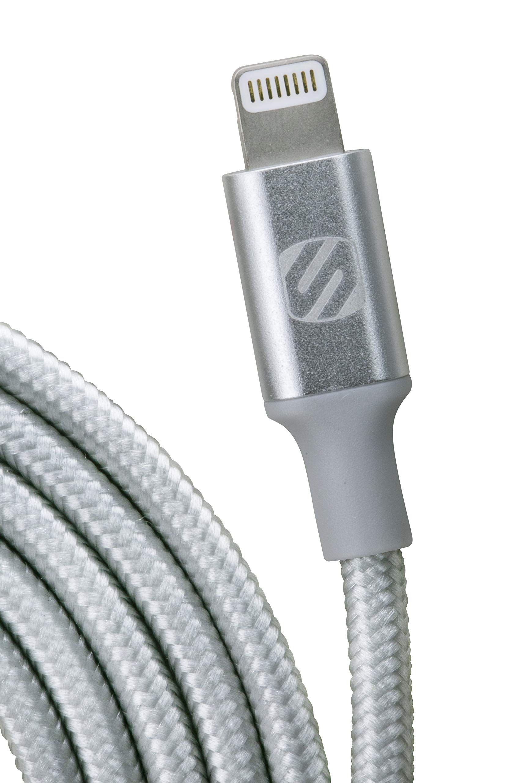 Scosche I3B4SR STRIKELINE Premium MFi Certified Lightning Cable - 4ft Braided Charging & Sync Cable for iPhone 14/13/12/11/X/8 & More - Silver | Fast Charging for Home, Office & Travel