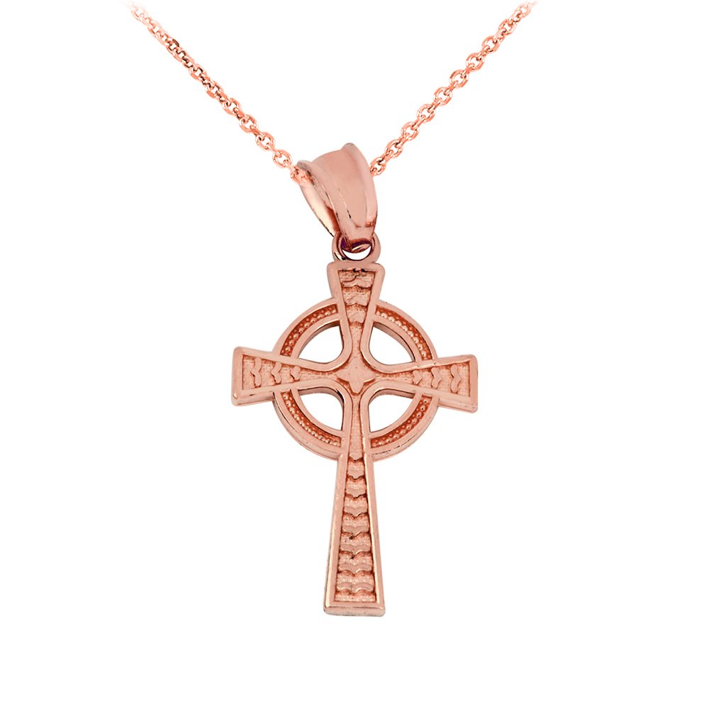 14K Rose Gold Celtic Cross Pendant Necklace for Women - High Polish Elegant Jewelry Gift for Christmas, Baptism & Special Occasions