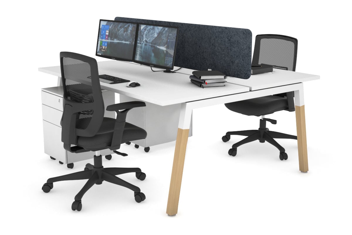 Quadro A Legs 2-Person Office Workstation with Wood Legs & Cross Beam [1600L x 700W] - Perfect for Shared Workspaces & Home Offices