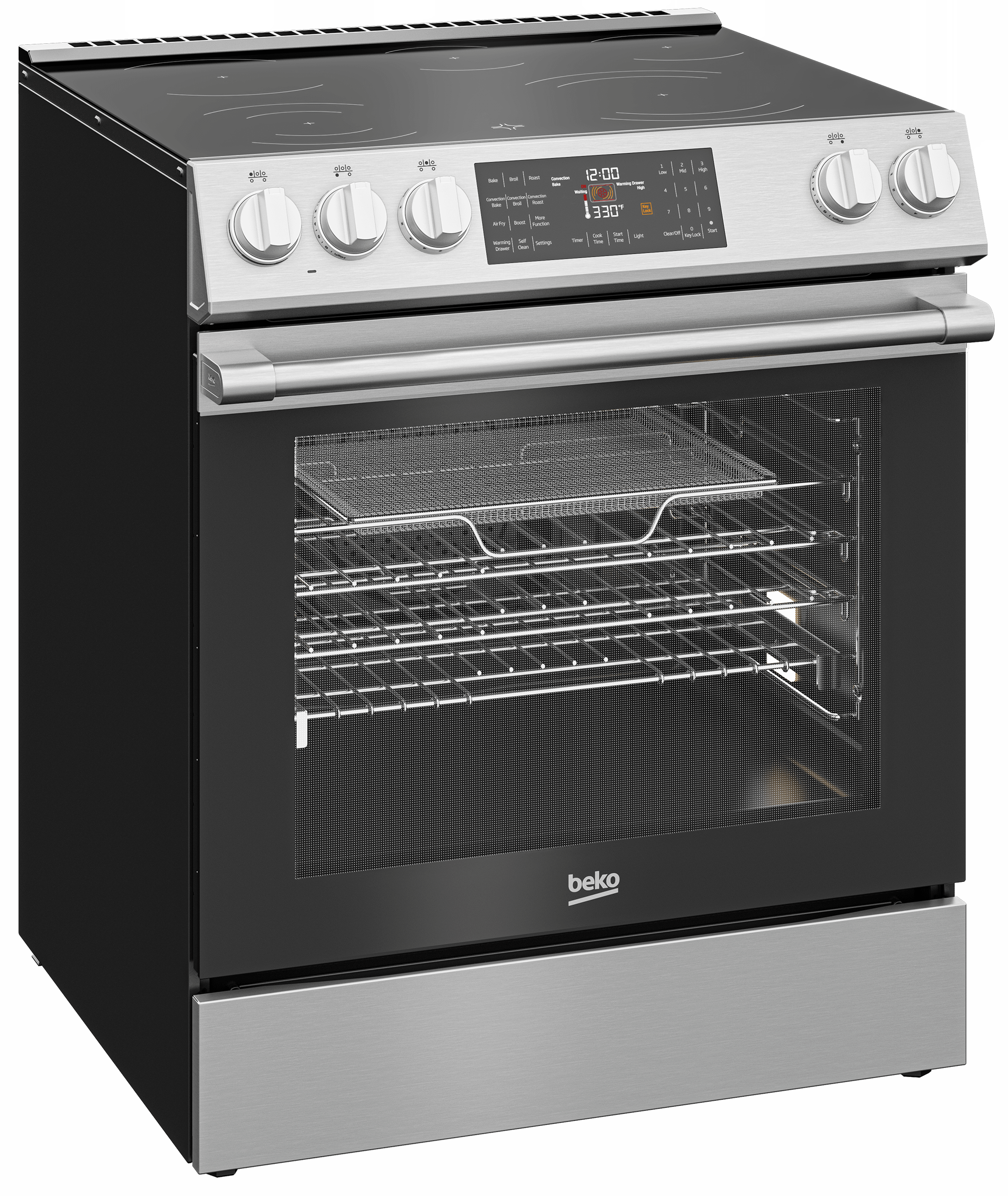 Beko SLER30524SS 30-Inch Slide-In Electric Range - Stainless Steel, Convection Oven, 5 Burner Cooktop - Perfect for Modern Kitchens & Home Cooking