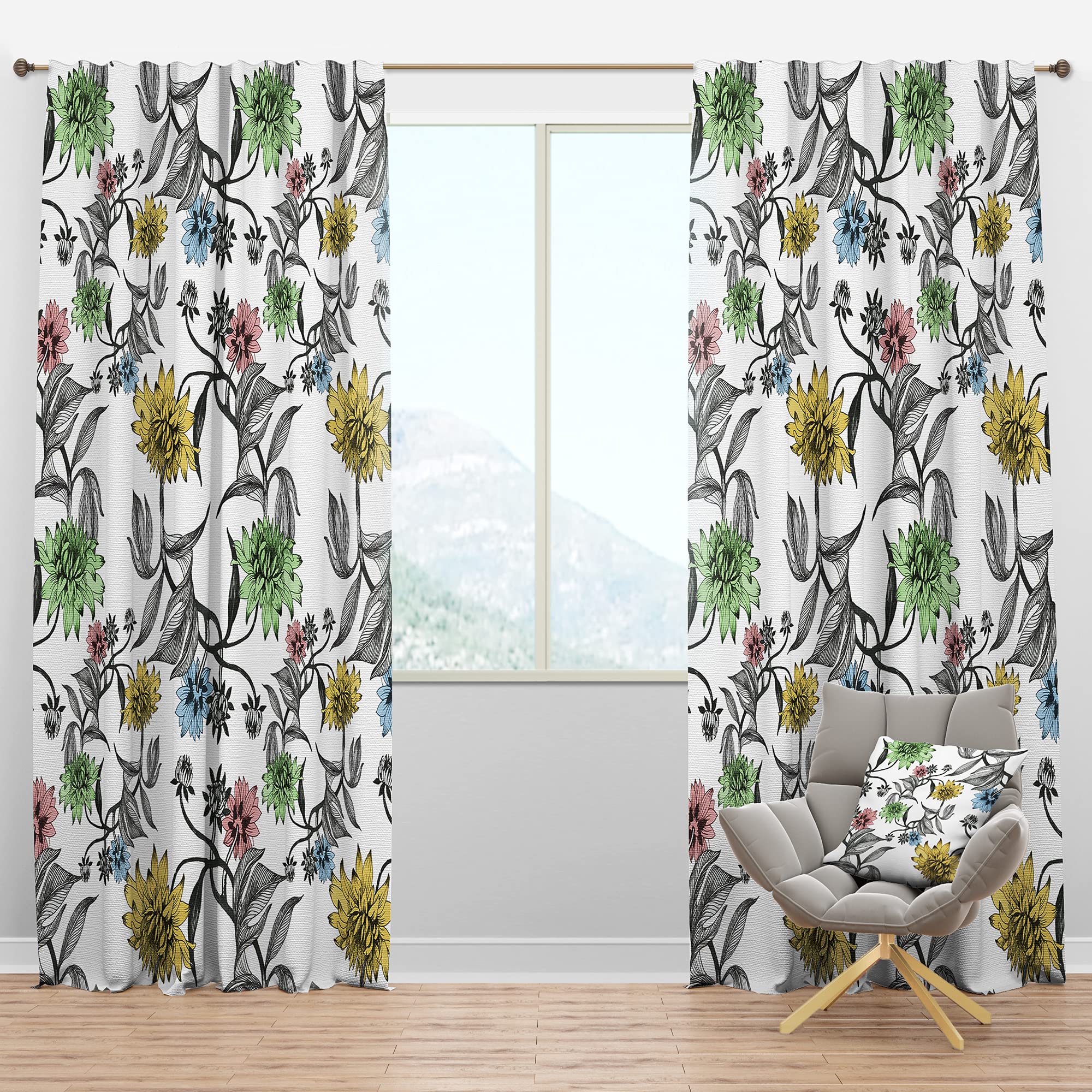 DesignQ Blackout Curtains - Hand Painted Summer Flowers Pattern Thermal Insulated Window Drapes for Bedroom & Living Room - Single Panel 52x63 Inches - Perfect for Light Blocking, Privacy & Temperature Control
