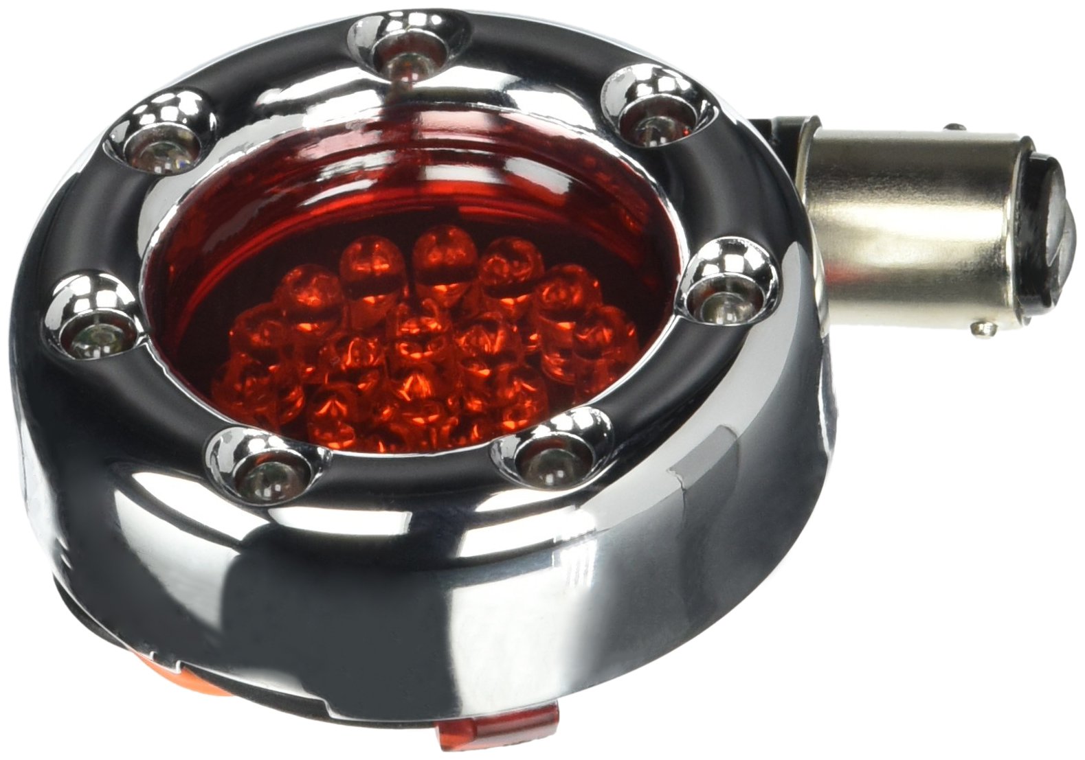 Custom Dynamics BTRC-RR-1157-R LED Turn Signal Bulbs - Chrome Housing with Red/Red Bullet Ringz (1157 Style) - High Visibility Motorcycle & Automotive Lighting for Safety