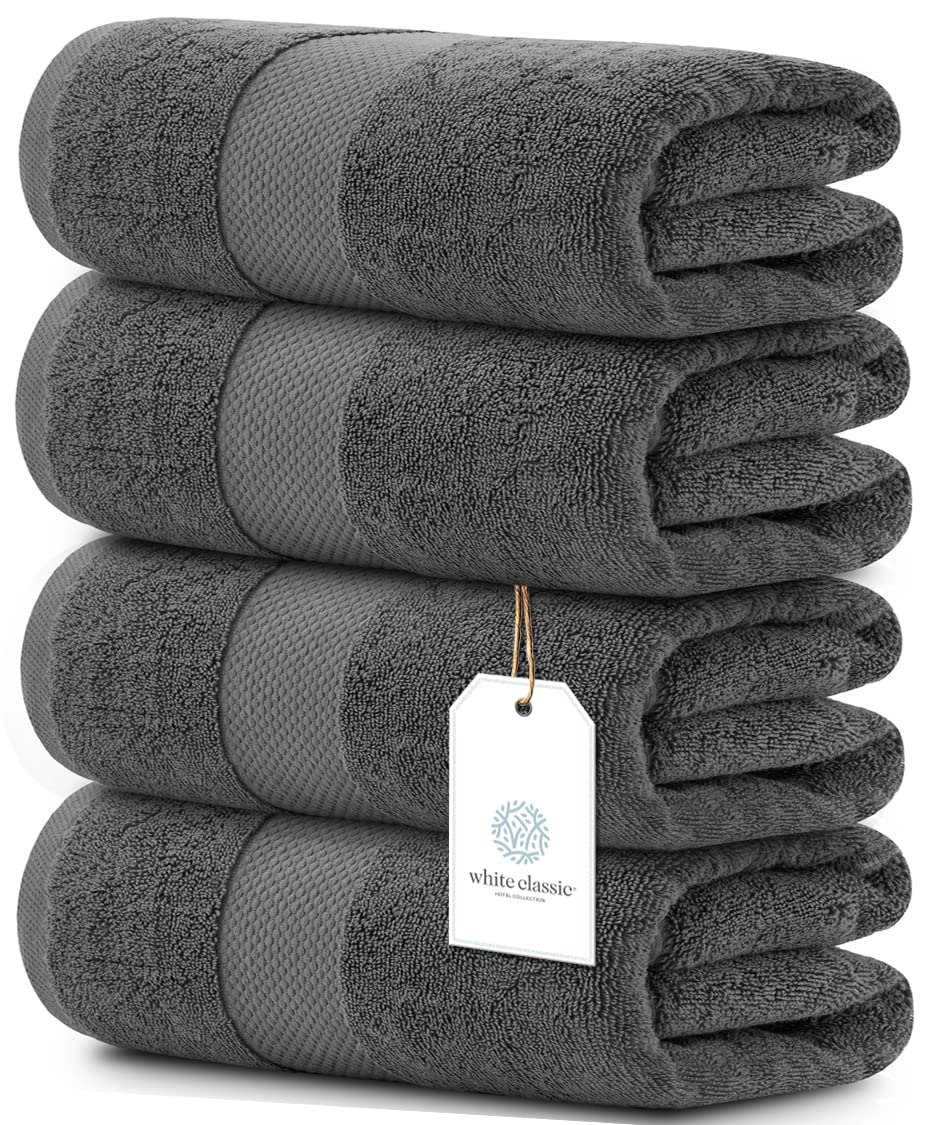 Premium 100% Cotton Luxury Bath Towels Set of 4 - Extra Large 27x54 Inch, 700 GSM Ultra Soft & Absorbent - Hotel Quality Bathroom Towels for Spa, Gym, Pool & Guest Use (Gray)