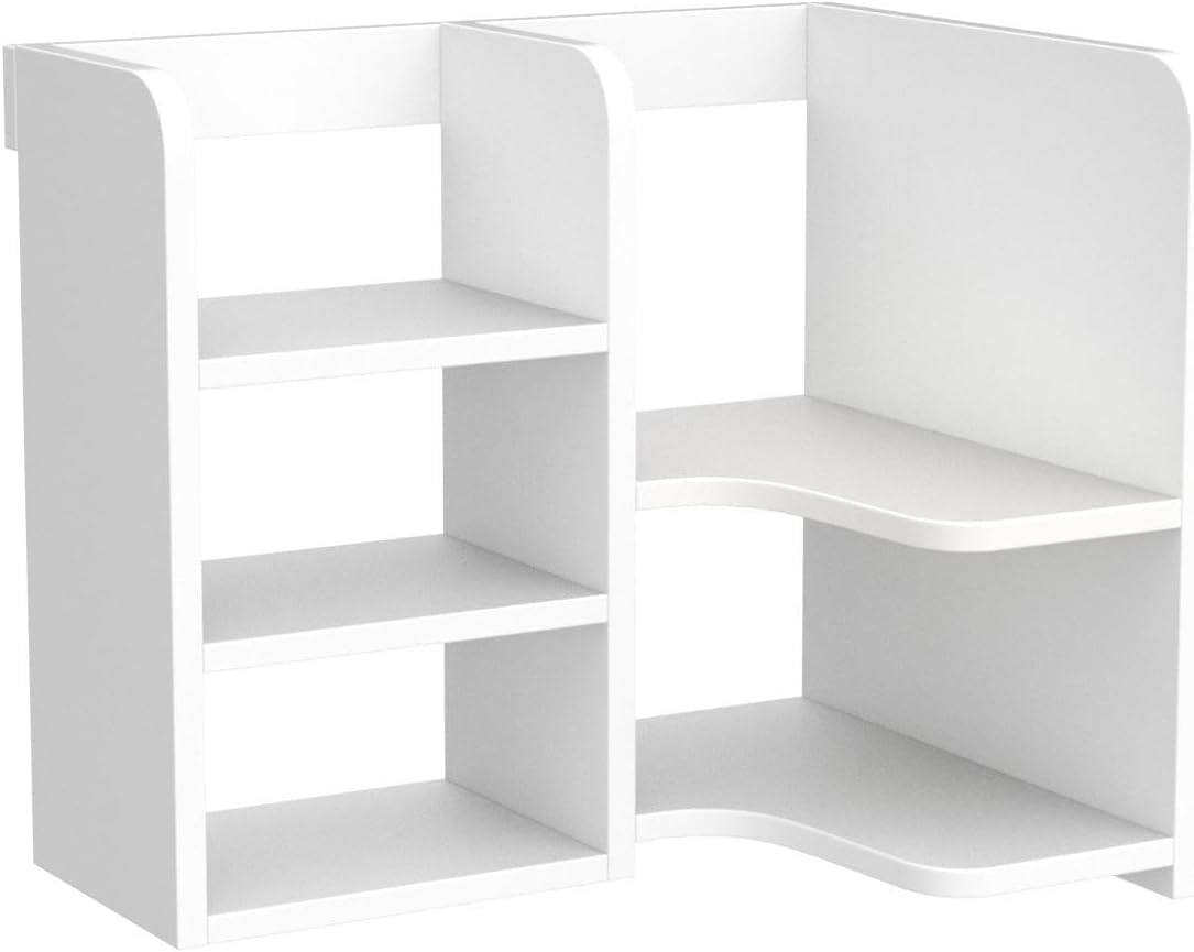White Wooden Desk Shelf Organizer - Small Bookshelf & Accessories Storage Display Rack for Home Office, Dorm Room | Freestanding Mini Desk Hutch | Perfect for Organizing Books, Stationery & Decor (ZJ-X-1)