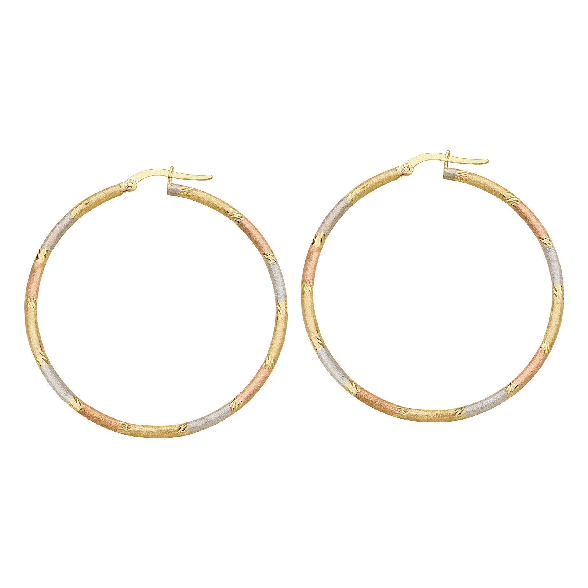 14K Yellow, Rose & White Gold Round Hoop Earrings 45mm - Perfect for Everyday Wear, Parties & Special Occasions