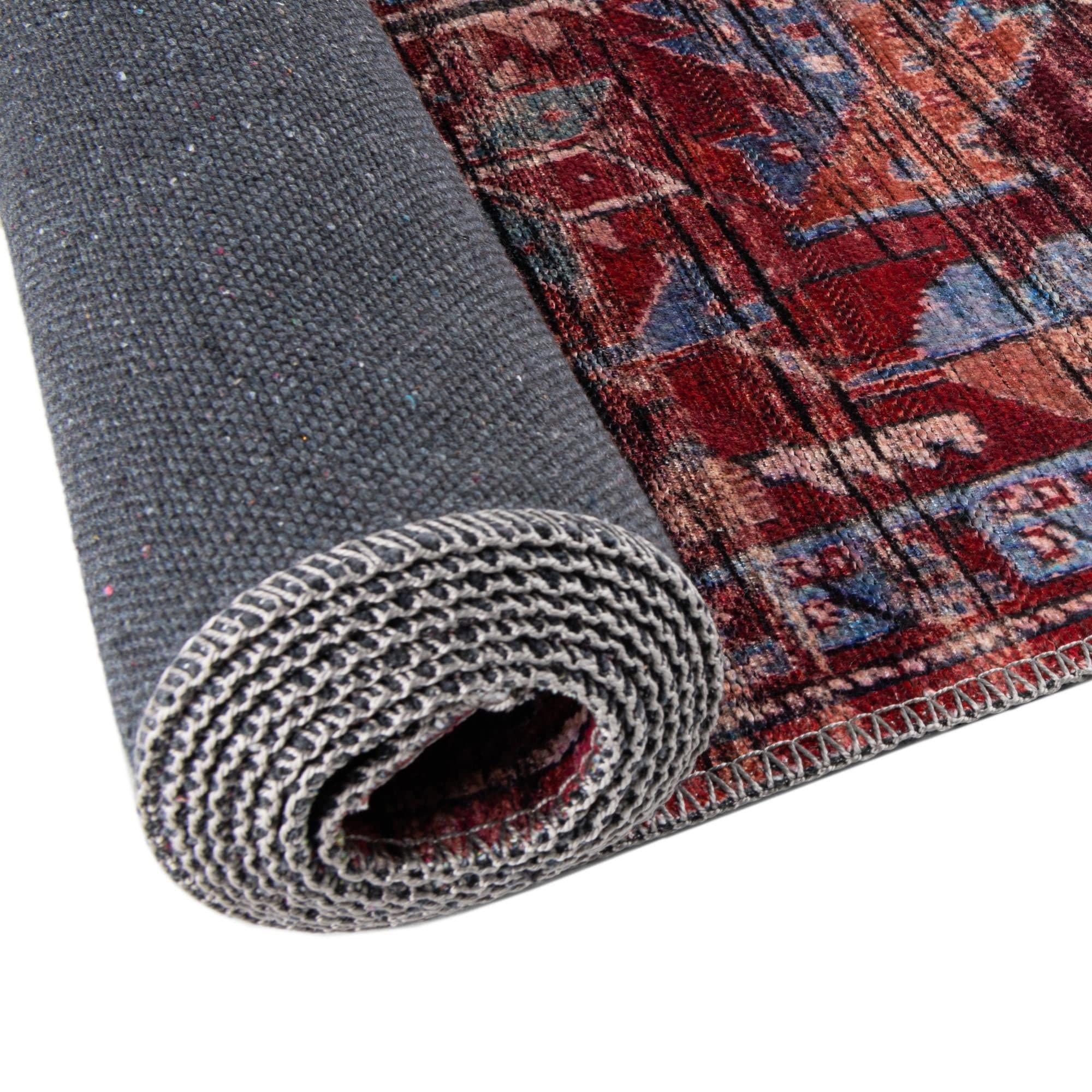 Washable 5' x 8' Oval Rust Red Low-Pile Rug - Maahru Collection by Rugs.com | Perfect for Living Rooms, Dining Areas & Open Spaces | Pet-Friendly & Easy-Clean Home Decor