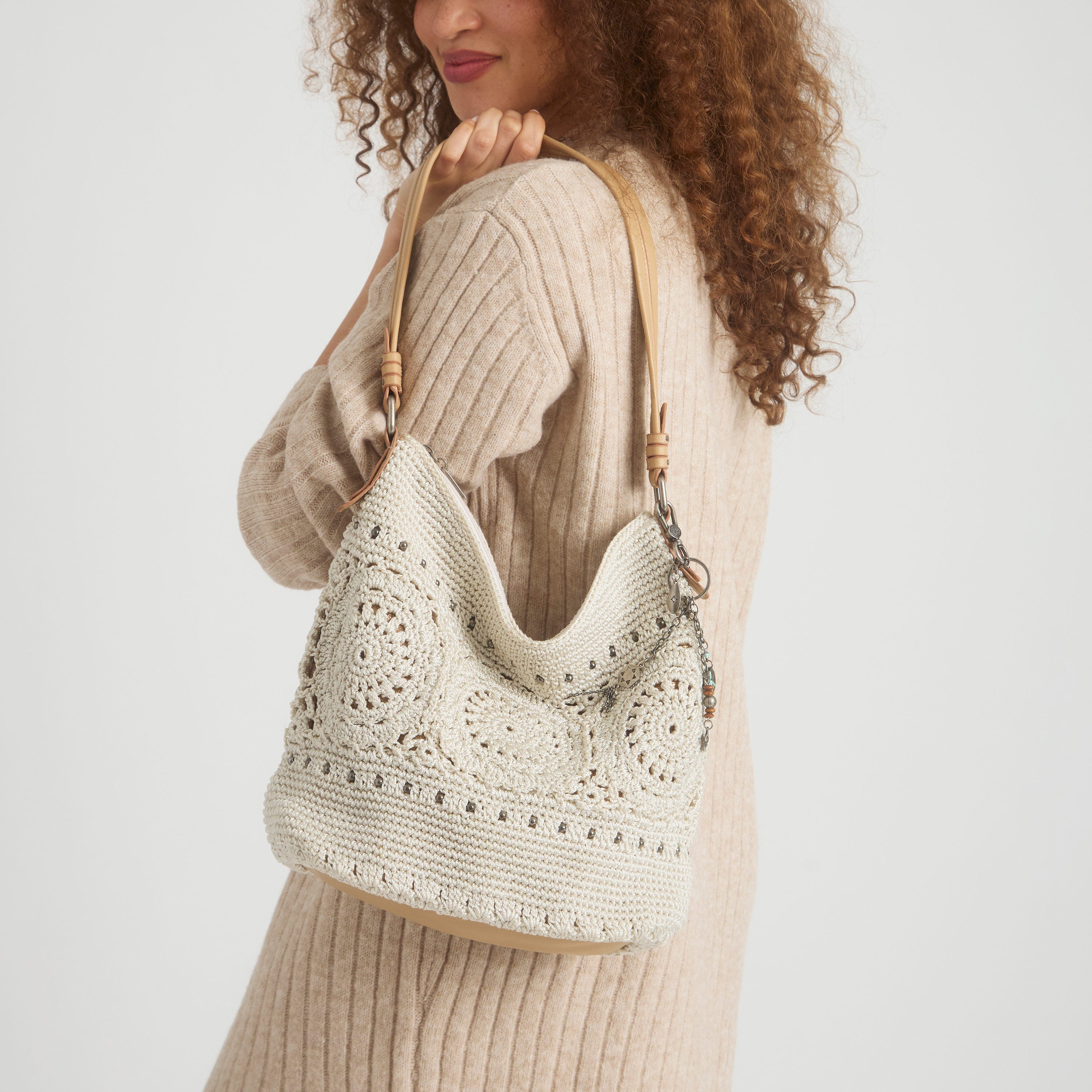 Sequoia Hobo Hand Crochet Natural Medallion Bag - Boho Chic Shoulder Purse for Women, Perfect for Beach, Festival & Everyday Use