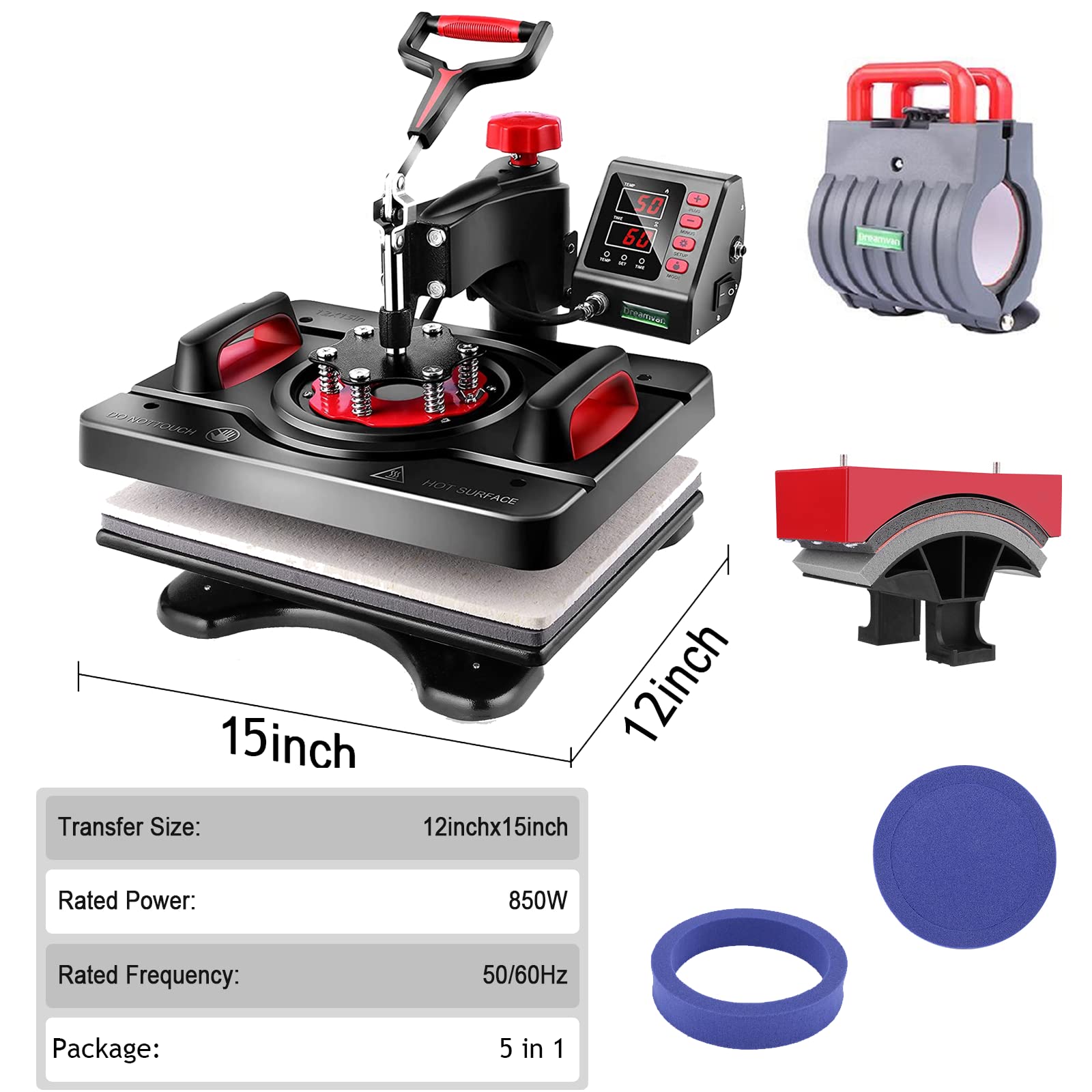 Upgraded 15x12 Inch 5-in-1 Digital Swing Heat Press Machine - Industrial Sublimation Heat Transfer for T-Shirts, Mugs, Hats & Plates | Perfect for DIY Crafts, Custom Apparel & Small Business Printing