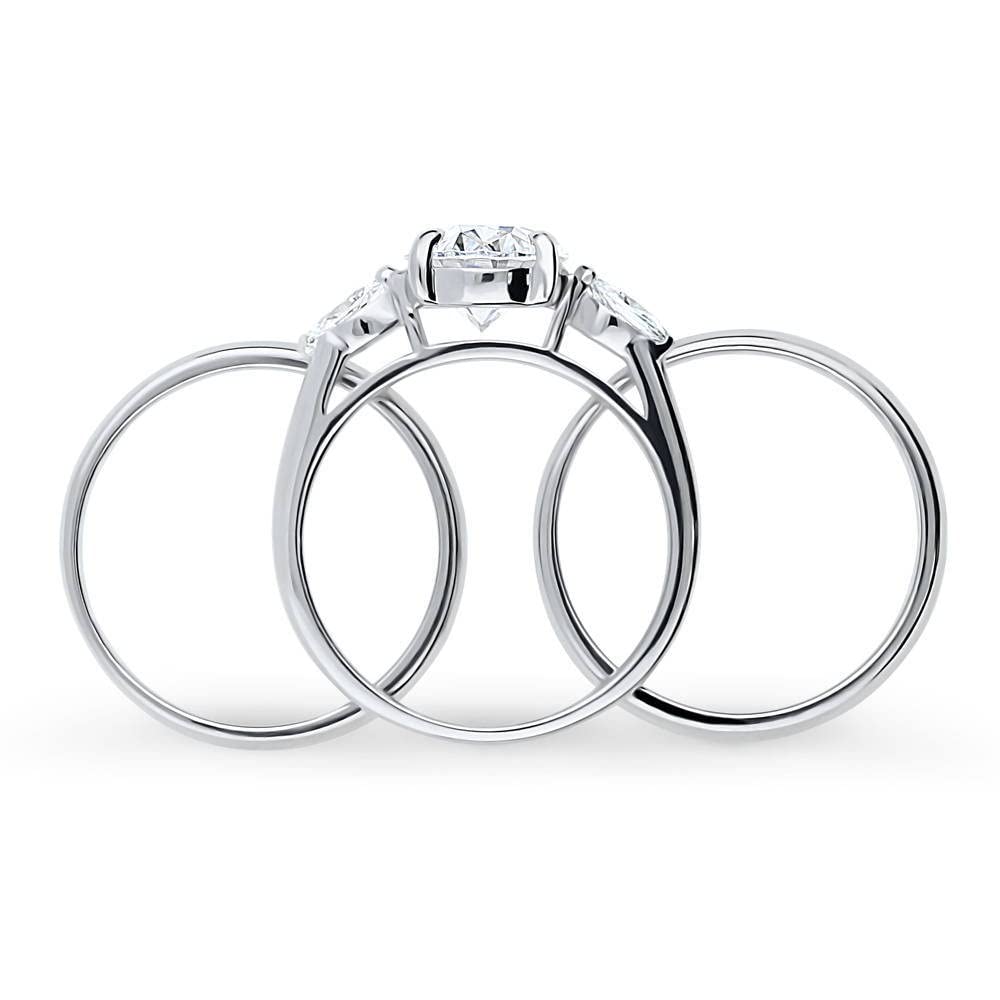 BERRICLE Sterling Silver 3-Stone Oval Cut Cubic Zirconia Engagement Ring Set for Women - 2.5 Carat CZ Wedding Band, Rhodium Plated, Size 4-10 - Perfect for Proposals, Anniversaries & Special Occasions