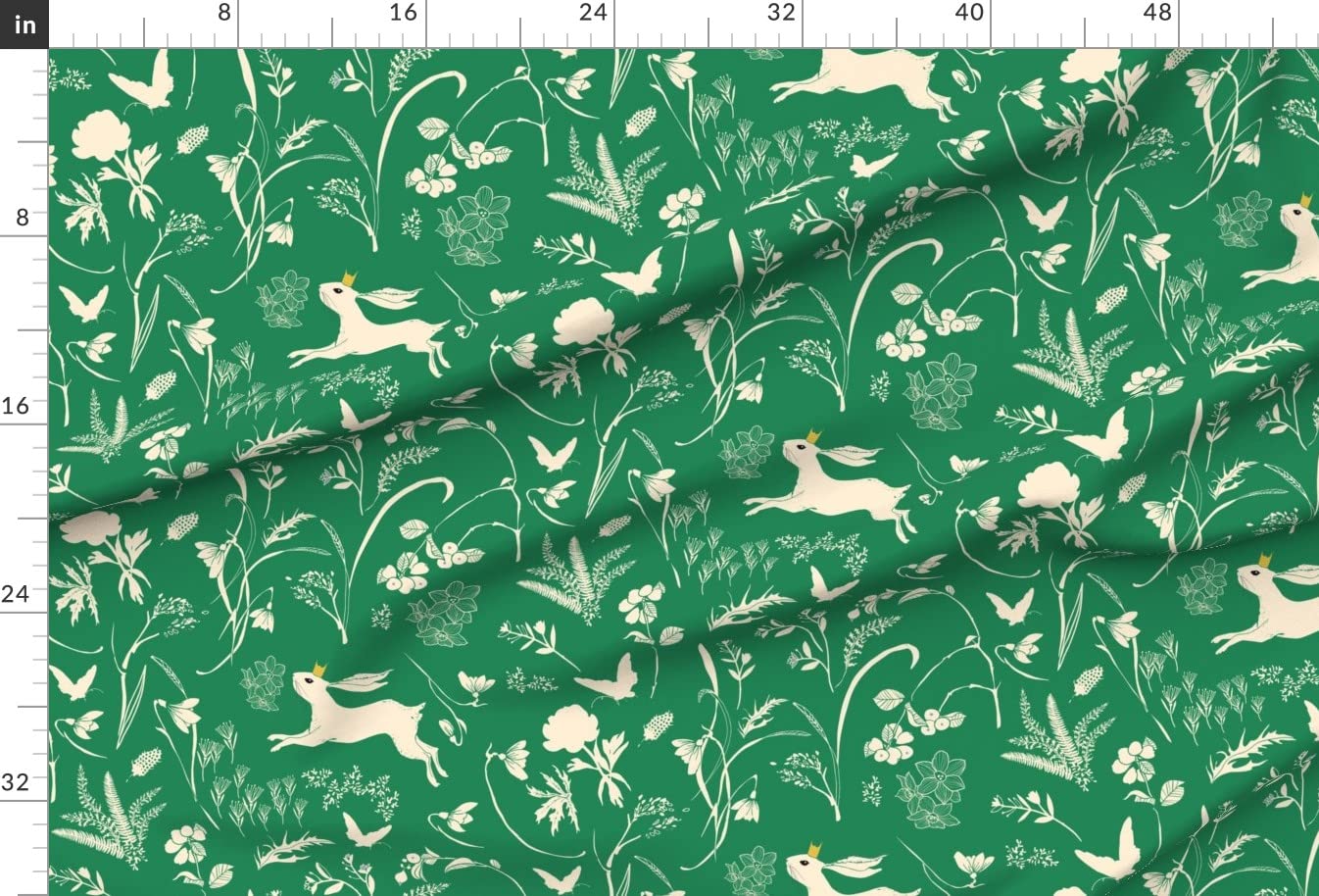 Rabbit Emerald Green Easter Spring Garden Woodland Velvet Fabric by The Yard - Upholstery, Home Decor & Apparel Material - Perfect for DIY Projects, Easter Decorations, and Spring Home Styling