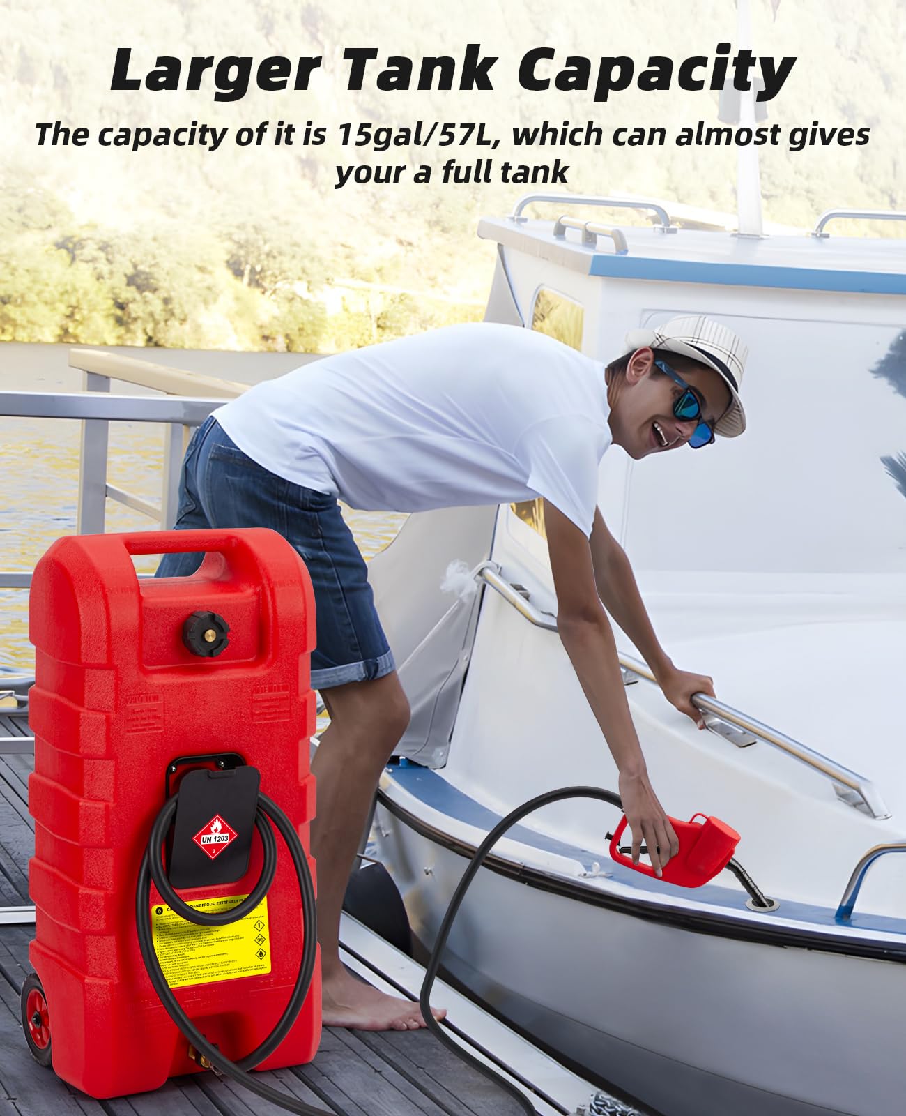 GARVEE 15 Gallon Portable Fuel Caddy with 10ft Hose, Siphon Pump & 7.5L/min Manual Nozzle - Gas & Diesel Fuel Storage Tank (Red) - Ideal for Emergency Fuel Supply, Farm Equipment, Construction Sites & Off-Road Vehicles