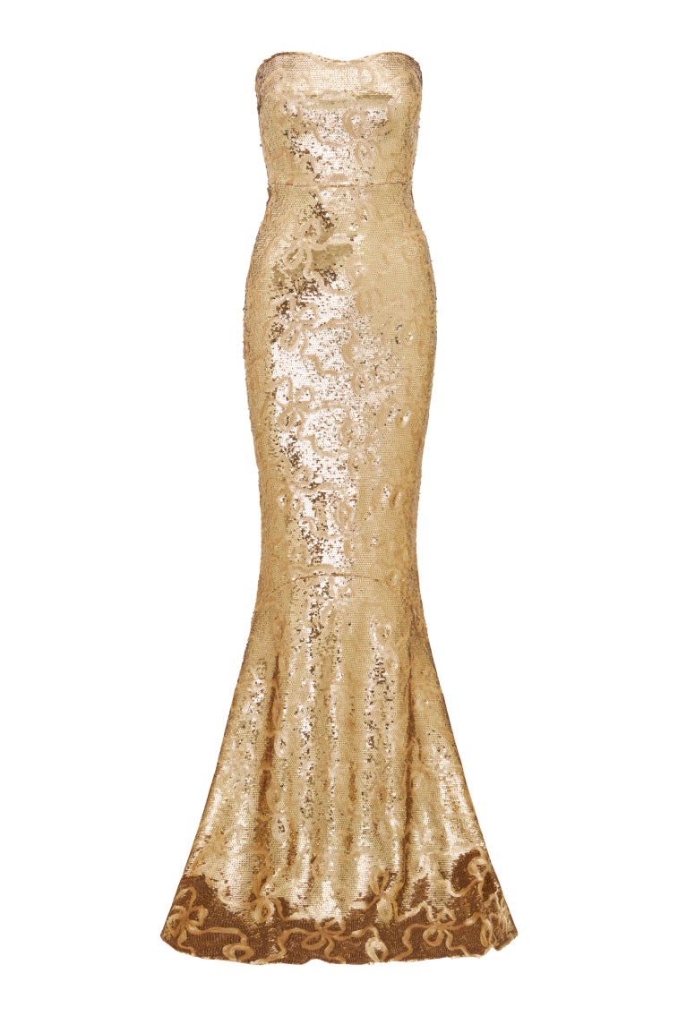 Elegant Sencha Sequin Strapless Evening Gown for Prom, Wedding & Formal Events - Shimmering Beaded Long Dress for Women