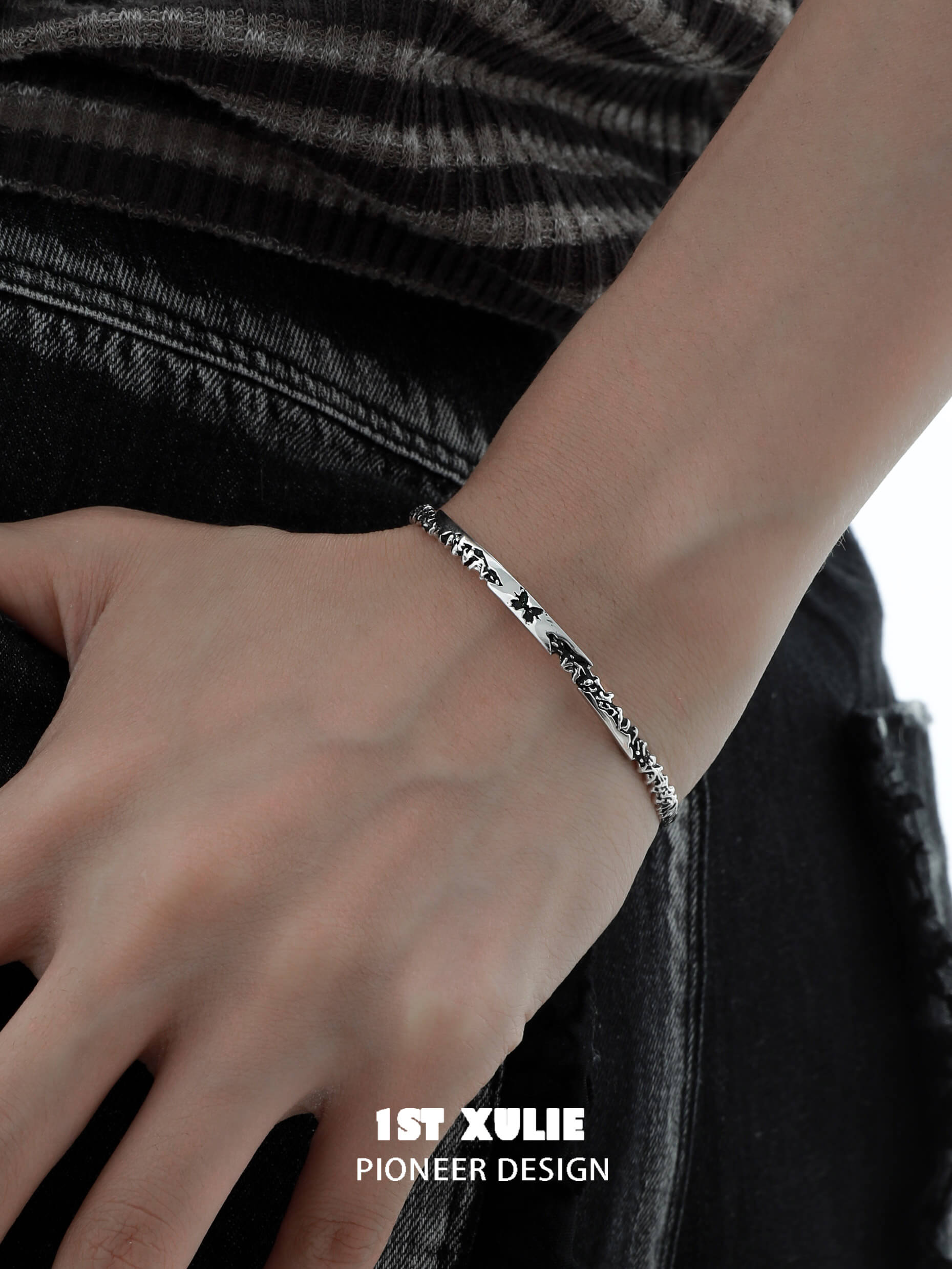 Whiterfly S925 Sterling Silver Black Butterfly Bangle Bracelet for Women - Elegant Fashion Jewelry Gift for Birthday, Anniversary & Special Occasions
