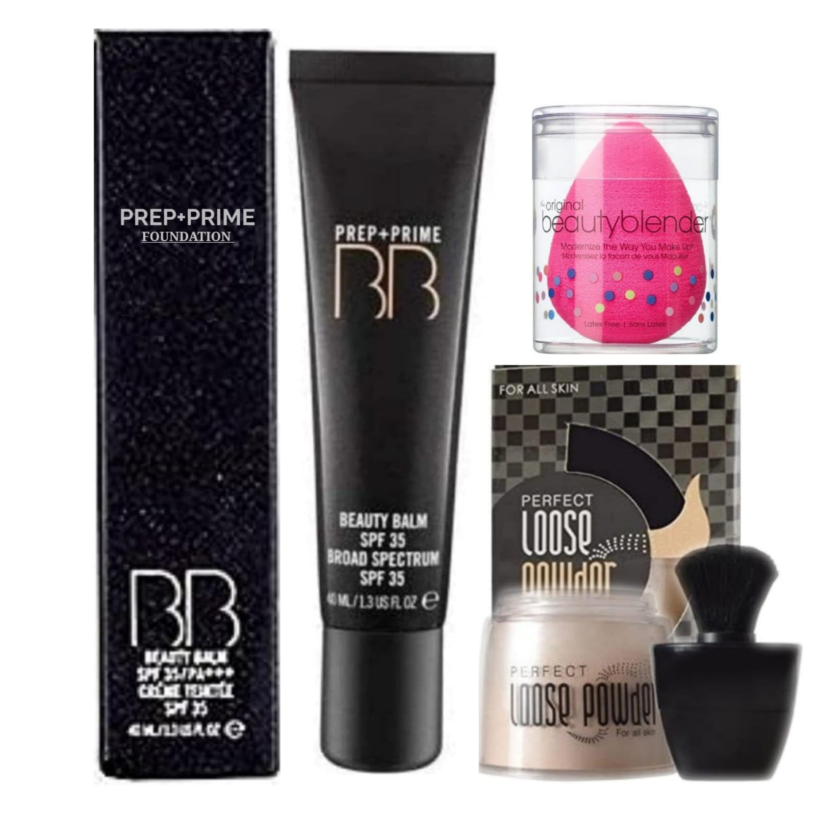Huda Professional SPF 35 BB Cream with Loose Face Powder & Makeup Sponge Puff - Mini Makeup Kit for Flawless Coverage | Perfect for Travel, Touch-ups & On-the-Go Beauty