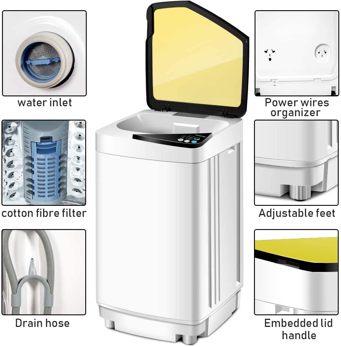 SAFEPLUS Full-Automatic Portable Mini Washing Machine - 7.7 lbs Capacity with Spin Dryer & Built-in LED Light | Perfect for Dorms, Apartments, RVs, Camping & Small Space Laundry Needs