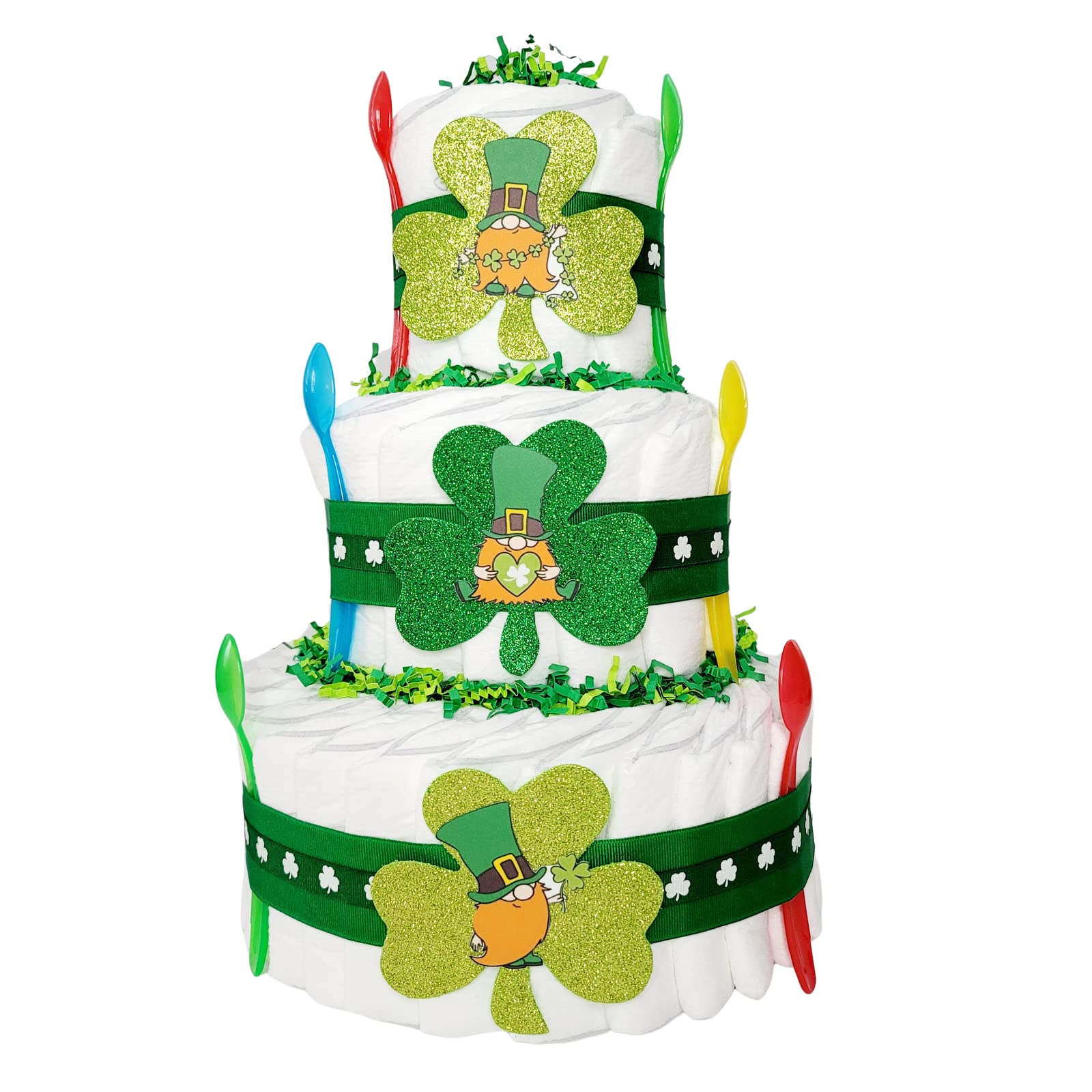 Irish Diaper Cake for Baby Shower & St. Patrick's Day - Handmade Green Diaper Tower with Shamrock Decorations | Perfect Gender Reveal Gift, Newborn Celebration & Holiday Party Decoration
