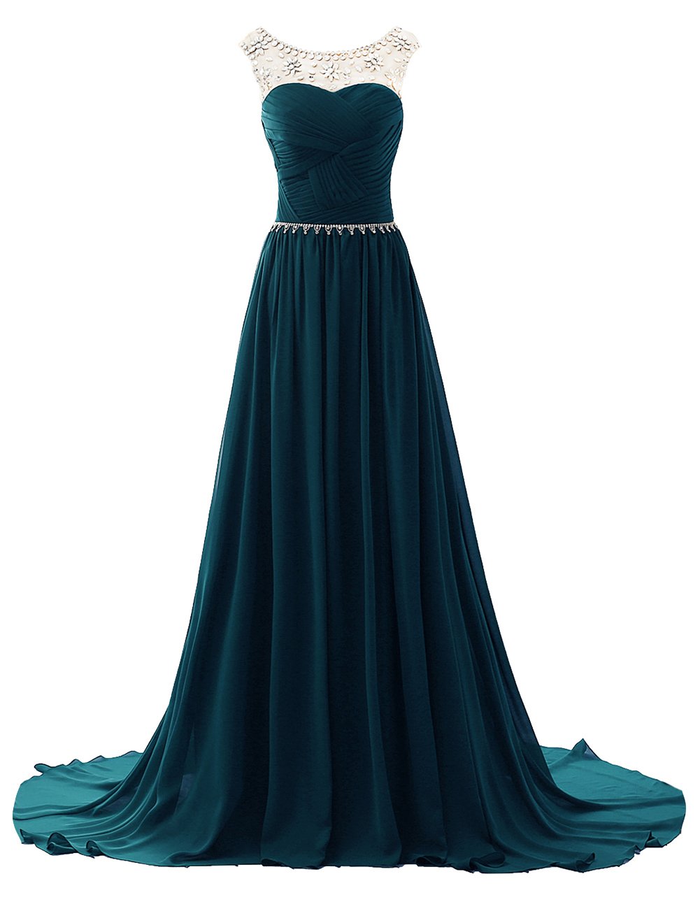 JAEDEN Elegant Long Chiffon Prom Dress with Beaded Details - Formal Evening Gowns for Women - Perfect for Homecoming, Ball, Wedding & Special Occasions