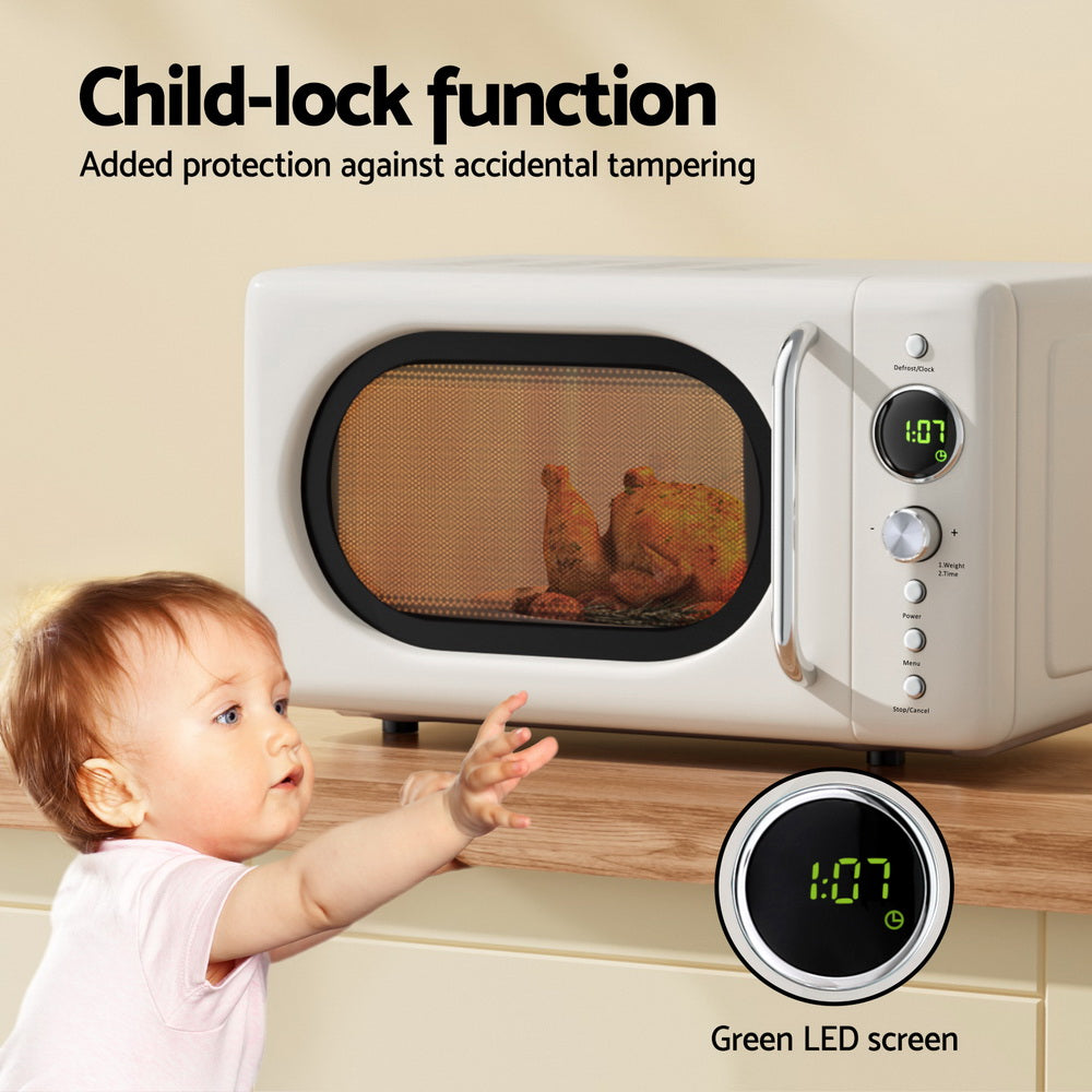 Devanti 20L 700W Compact Microwave Oven in Cream - Perfect for Small Kitchens, Dorms & Office Break Rooms