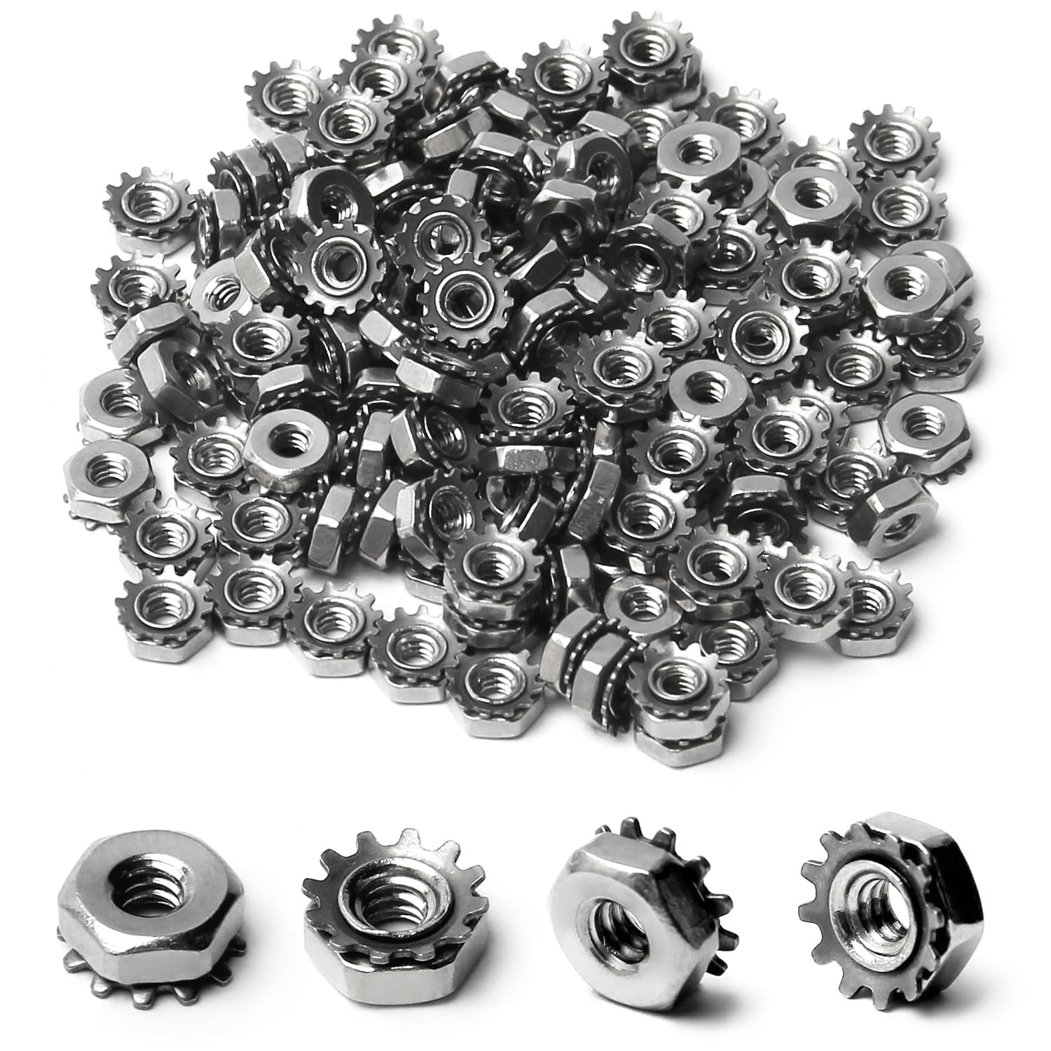 MroMax 6#-32 K-Lock Nuts, 200Pcs - 304 Stainless Steel Keps Lock Nuts for Secure Fastening | Hardware Accessories for Machinery, Furniture & Electrical Appliances | Ideal for DIY Projects, Home Repairs & Industrial Use