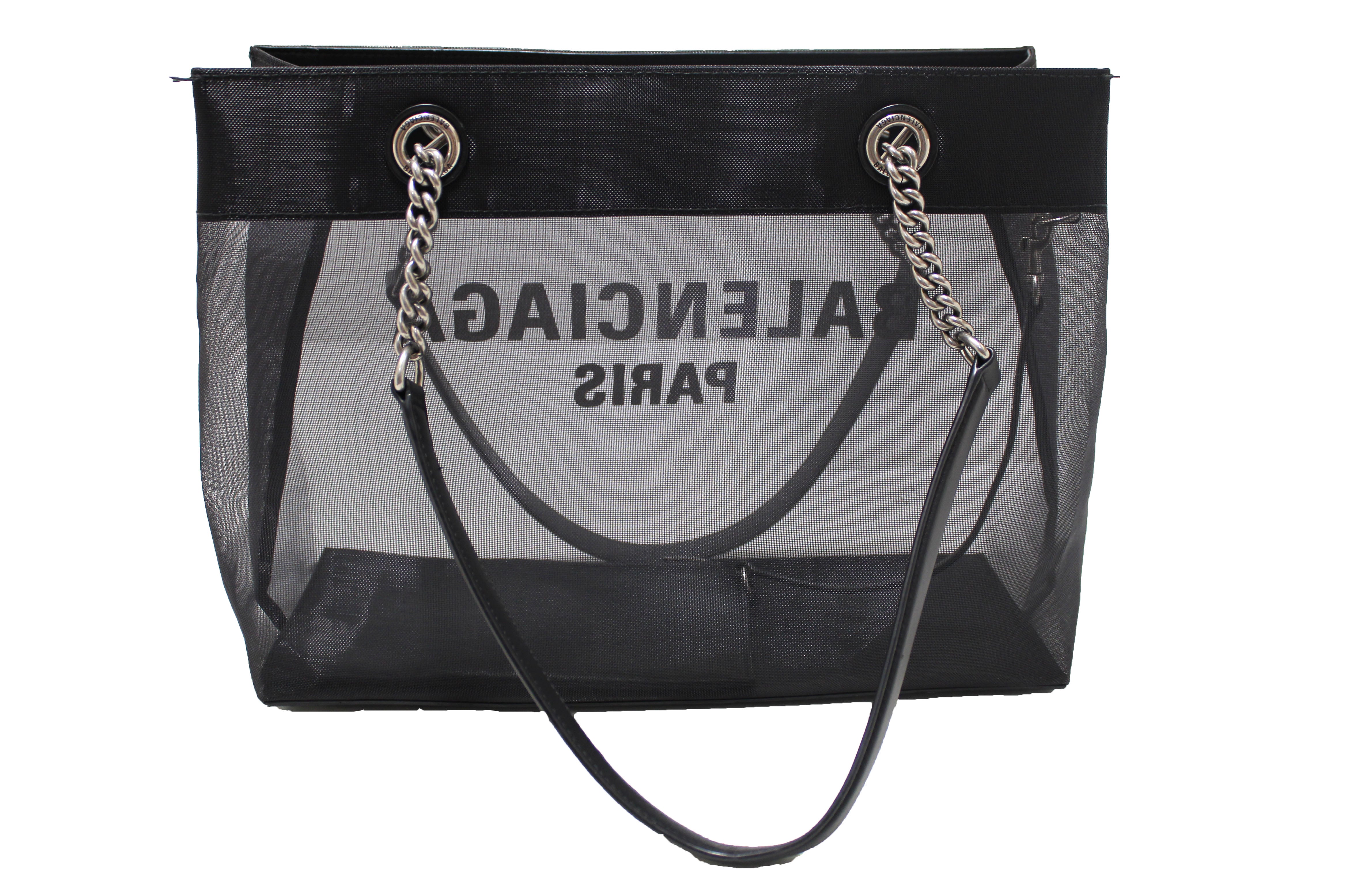 Authentic Balenciaga Black Mesh Medium Duty Free Shopper Tote Bag for Women - Stylish Designer Handbag for Travel, Work & Everyday Use