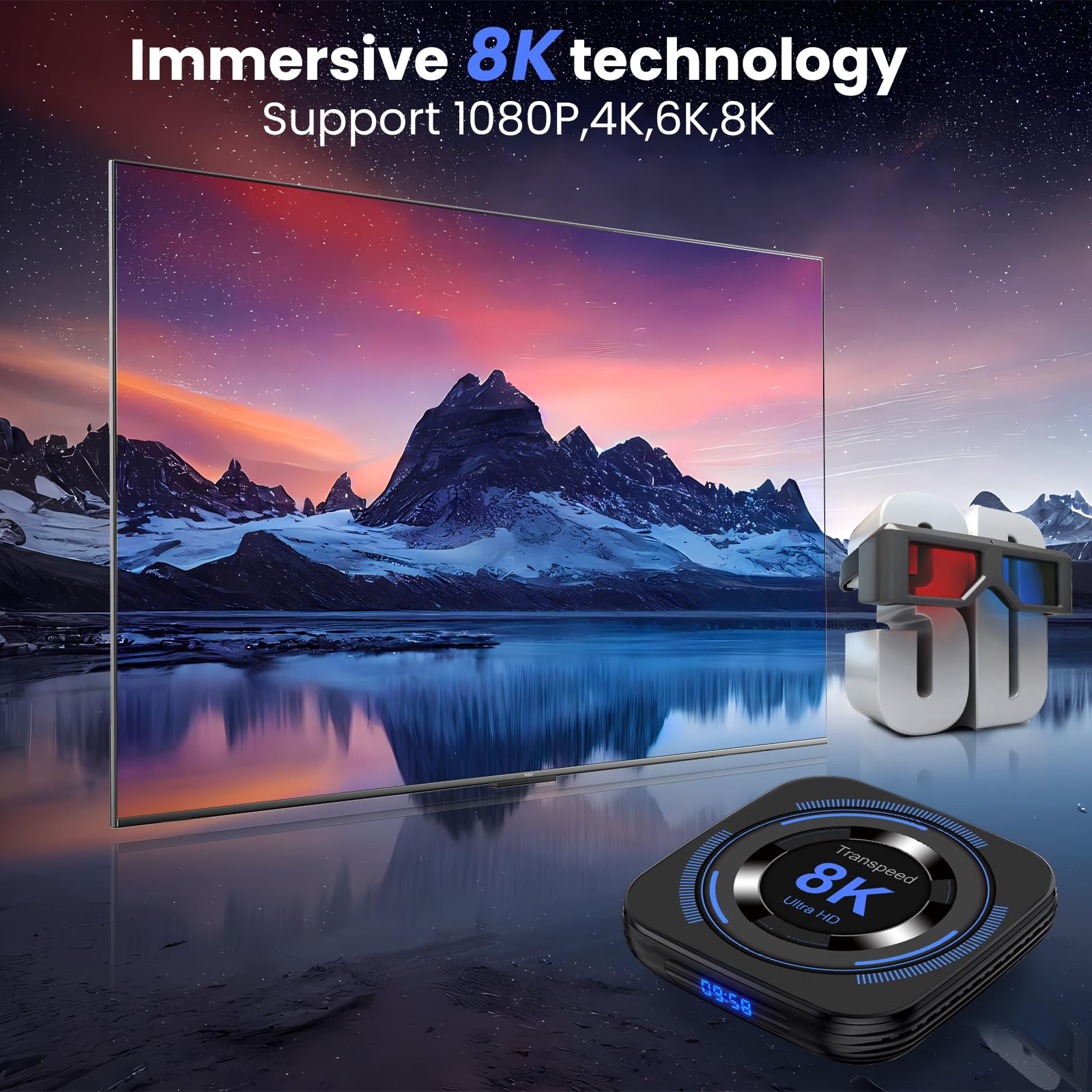 2024 Android TV Box 12.0 - 4GB RAM 64GB Storage, H618 Chipset with 8K HDR10 Support | Dual-Band WiFi (2.4G/5.8G), BT5.0, USB 2.0, 3D & Ethernet | Includes Mini Backlit Keyboard - Perfect for Streaming, Gaming & Home Entertainment