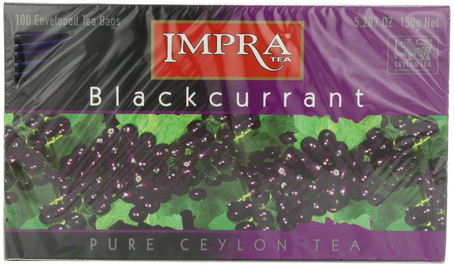 Premium Impra Blackcurrant Pure Ceylon Tea Bags - 100 Individually Wrapped Tea Bags for Daily Relaxation, Office Break & Afternoon Tea Time
