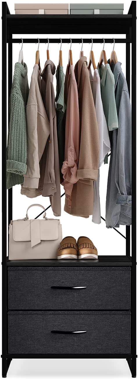 Sorbus Wood Top Clothing Rack with Drawers - Steel Frame Organizer for Shirts, Dresses & Jackets - Bedroom Closet Storage