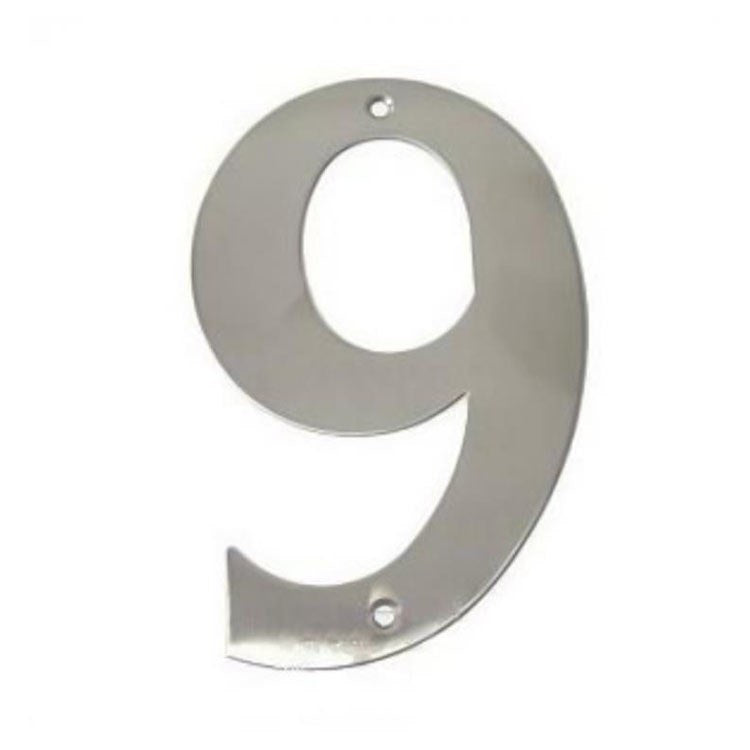 Stainless Steel House Address Number 9 - 6 Inch Modern Door Numbers for Home & Mailbox (Outdoor Weatherproof, Easy Installation)