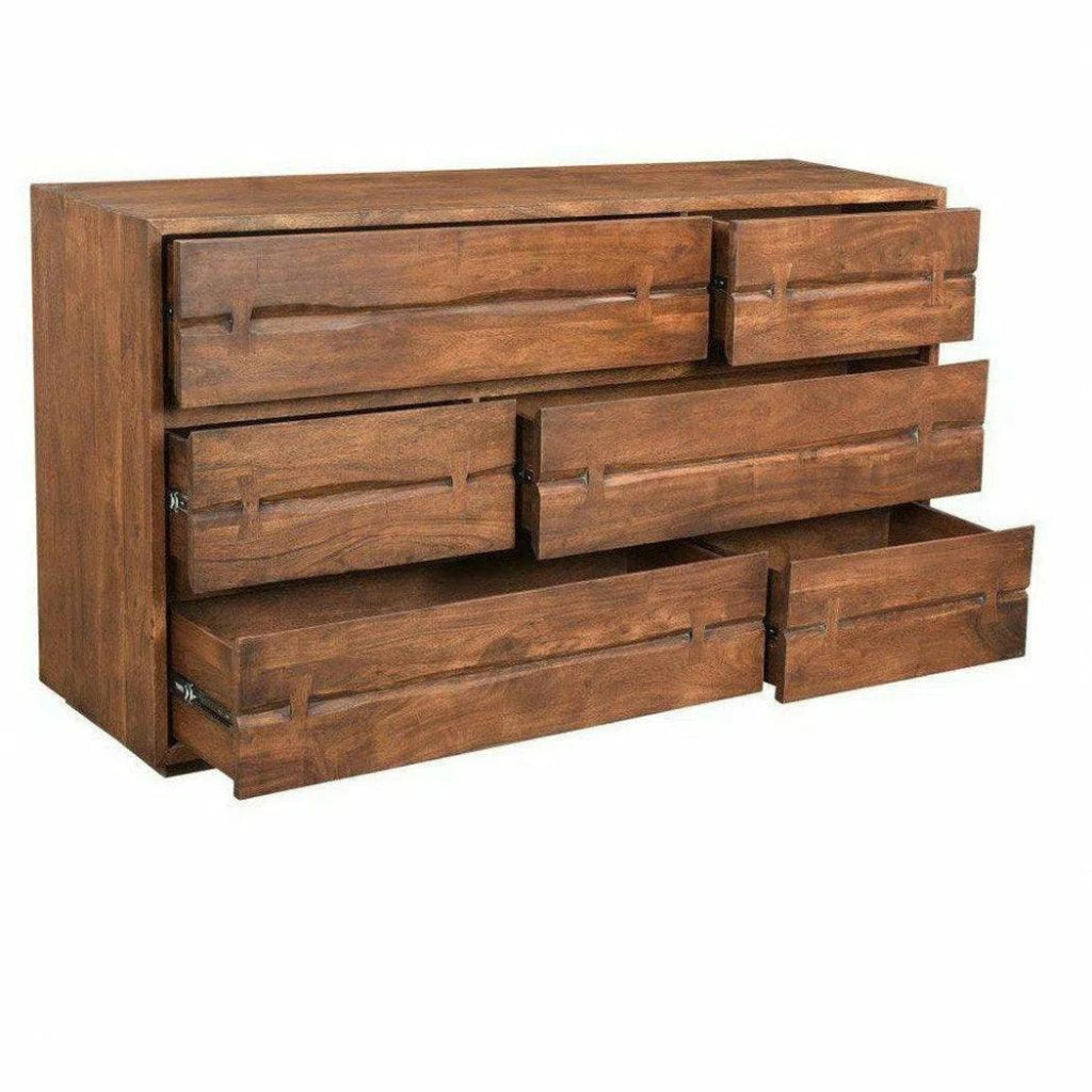 68 Inch Industrial Brown Dresser - Solid Wood Chest of Drawers for Bedroom, Living Room & Office Storage Organization