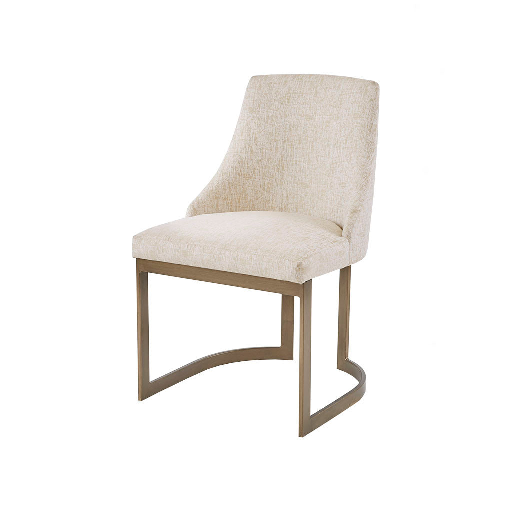21'' Accent Dining Chairs Set of 2 - Antique Gold Metal Frame with Sled Legs, Modern Contemporary Style for Kitchen & Dining Room - White | Perfect for Small Spaces, Breakfast Nooks & Apartment Dining