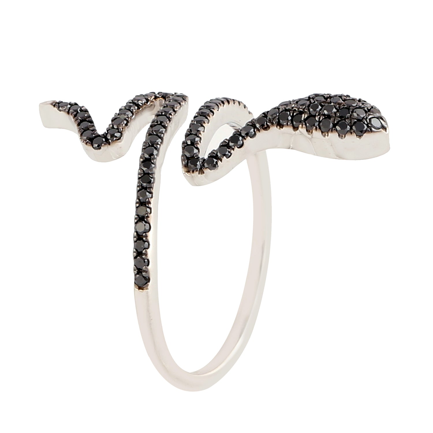 18K White Gold Black Diamond Snake Bypass Ring - Elegant Jewelry Gift for Women, Perfect for Anniversaries, Birthdays & Special Occasions