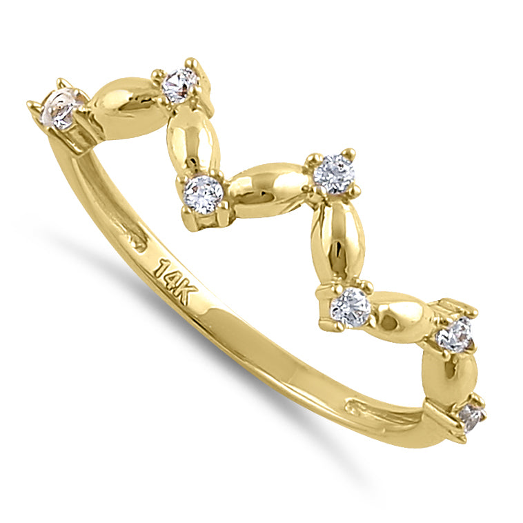 14K Solid Gold Zig Zag Ring with Clear Cubic Zirconia - Elegant Stackable Band for Women, Perfect for Everyday Wear, Gift Giving & Special Occasions