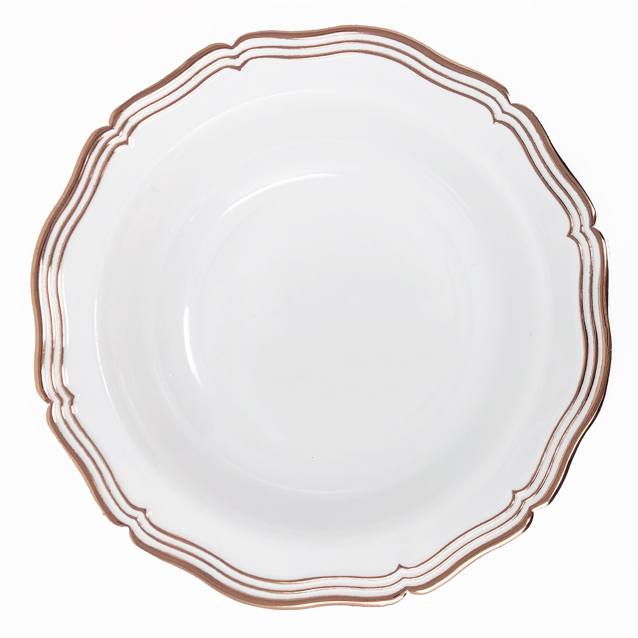 10-Pack Rose Gold & White Plastic Bowls - Elegant Round Serving Bowls for Parties, Picnics, Home Decor & Food Display (Durable & Stylish)