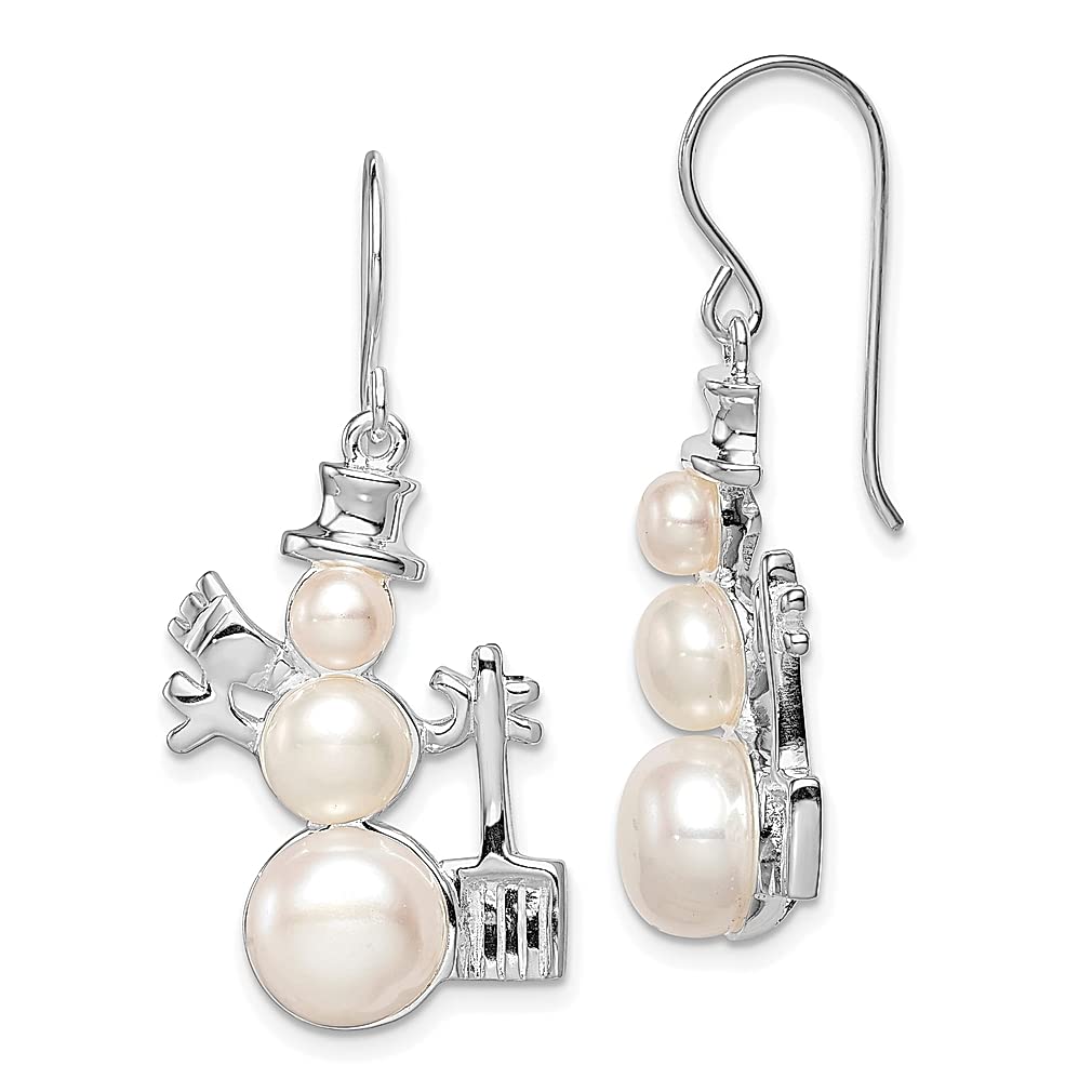 925 Sterling Silver Freshwater Cultured Pearl Snowman Drop Earrings | Holiday Christmas Jewelry Gifts for Women | Perfect for Party, Wedding & Winter Fashion Accessories