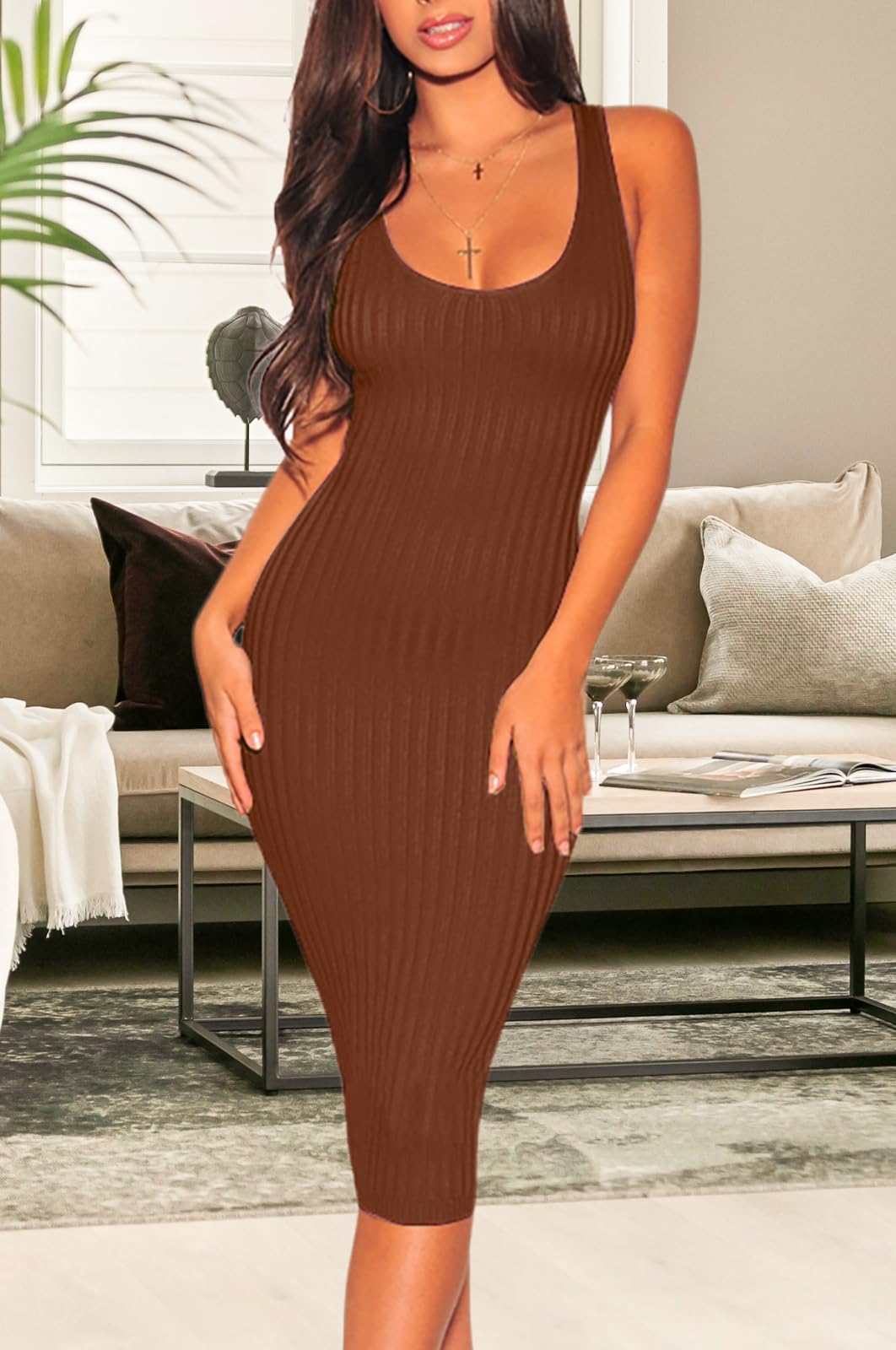 Sexy Bodycon Tank Dress for Women - Sleeveless Ribbed Knit Midi Dress | Perfect for Club Nights, Date Nights & Summer Outfits