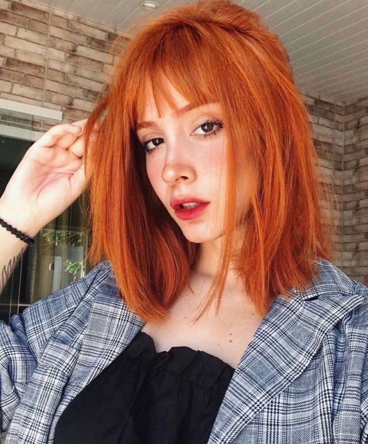 Annivia Copper Red Short Bob Wig with Bangs for Women - Natural Auburn Synthetic Hair for Cosplay & Daily Use - Perfect for Halloween, Parties, and Themed Events