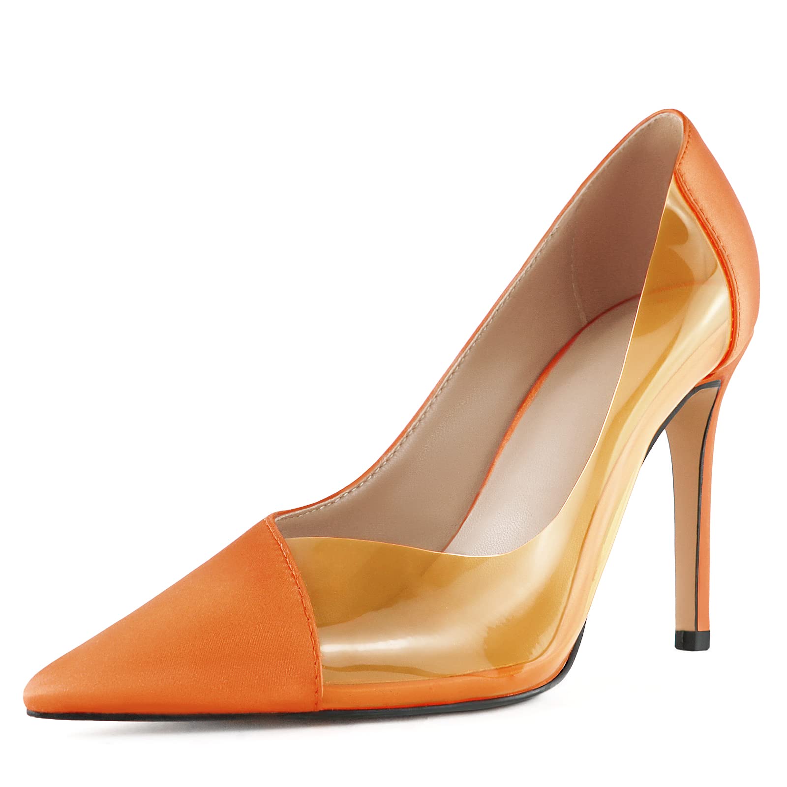 Cozivwaiy Women's Clear Pumps Pointed Toe High Heels - Slip On Dress Shoes for Work, Wedding & Bride - Elegant Patchwork Design for Office, Party & Special Occasions