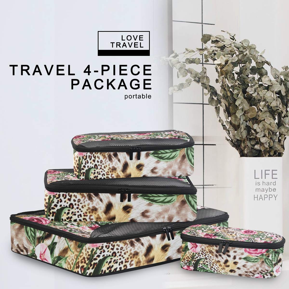 Animal Leopard Print Packing Cubes Set of 4 - Mesh Travel Organizers for Luggage & Suitcase Storage | Perfect for Vacation, Business Trips & Weekend Getaways