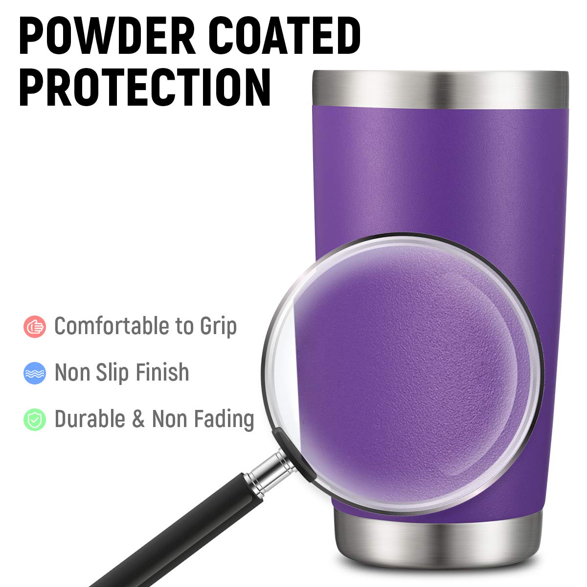 COMOOO 20oz Double Wall Vacuum Insulated Stainless Steel Travel Mug with Lid & Straw - Powder Coated Durable Tumbler for Hot & Cold Drinks (4 Pack, Purple) - Perfect for Office, Camping, Gym & Daily Commute