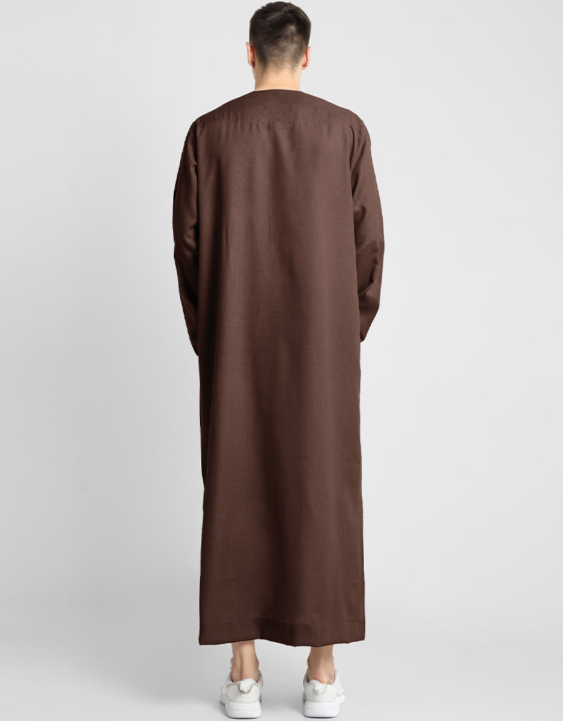 Premium Brown Thobes for Men - 100% Cotton Blend Plain Solid Workwear - Comfortable & Breathable for Office, Prayer & Casual Wear
