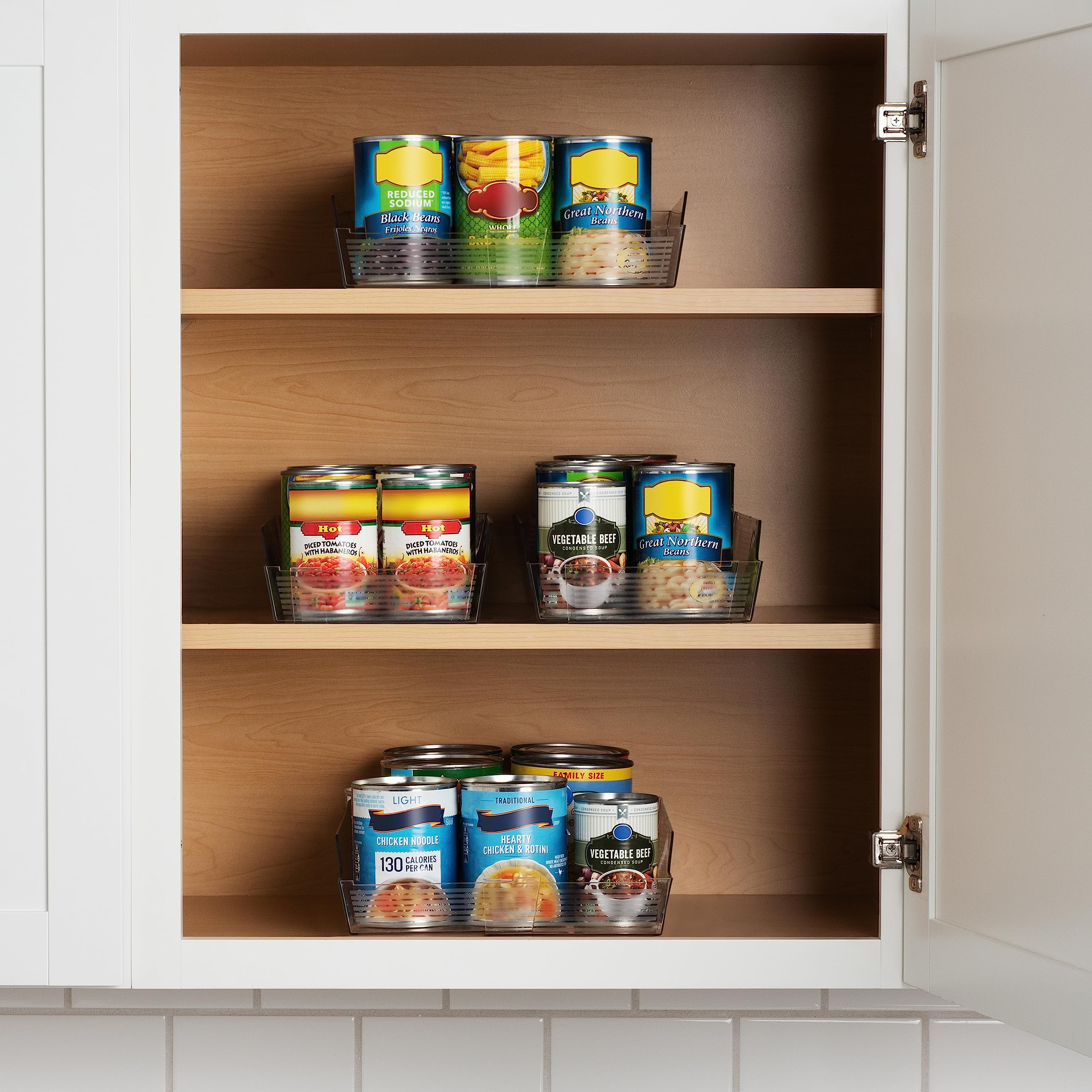 ClearSpace Adjustable Can Organizer for Refrigerator - Expandable Soda Can Dispenser Fits Most Cabinets, Pantries & Fridges - Organize Beverages, Soup & Canned Goods (4 Pack) - Perfect for Kitchen Storage, Garage Shelving & Pantry Organization
