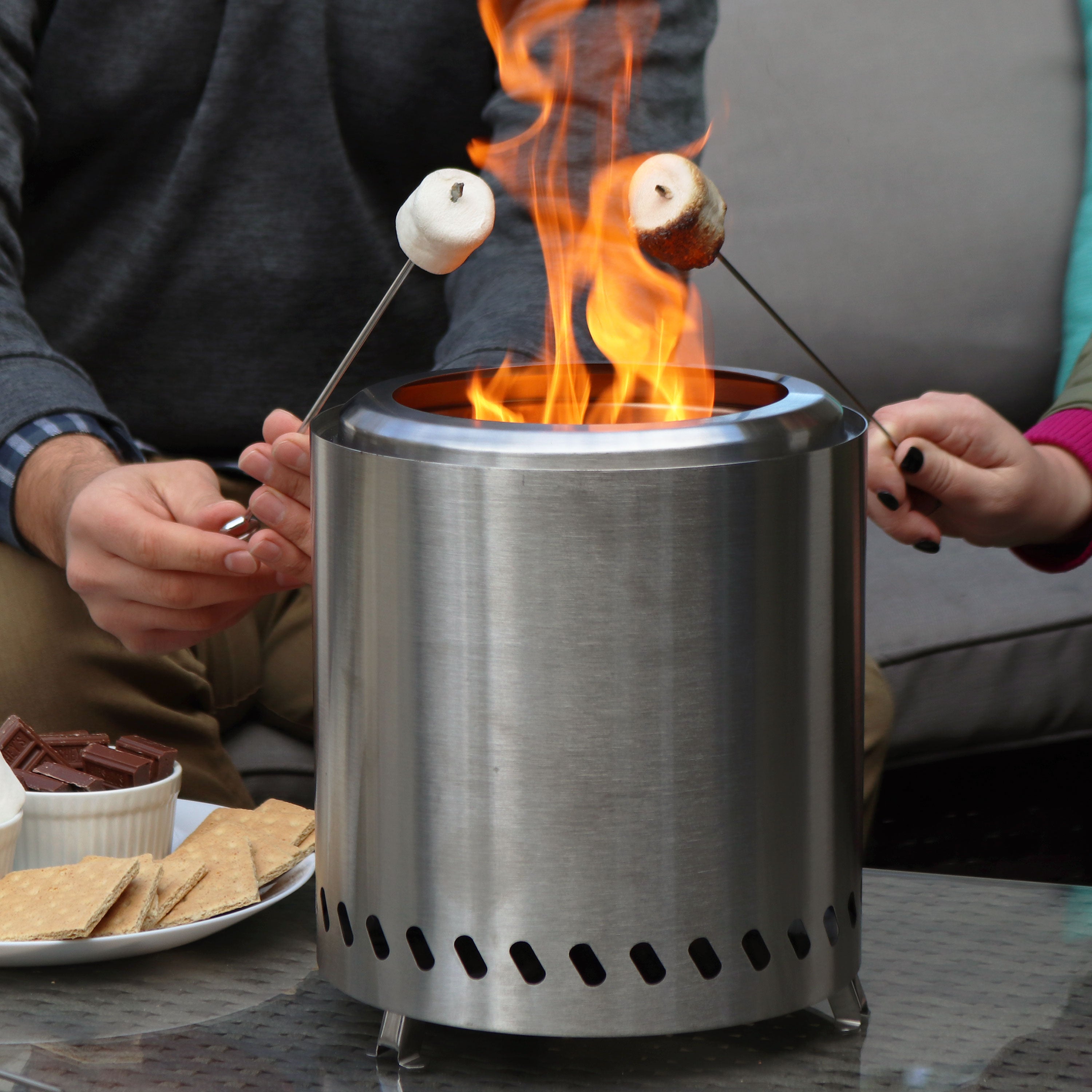 Sunnydaze Portable Smokeless Fire Pit with Carry Bag & Poker - Compact Tabletop Fire Pit for Camping, Backyard, Patio, and Outdoor Gatherings
