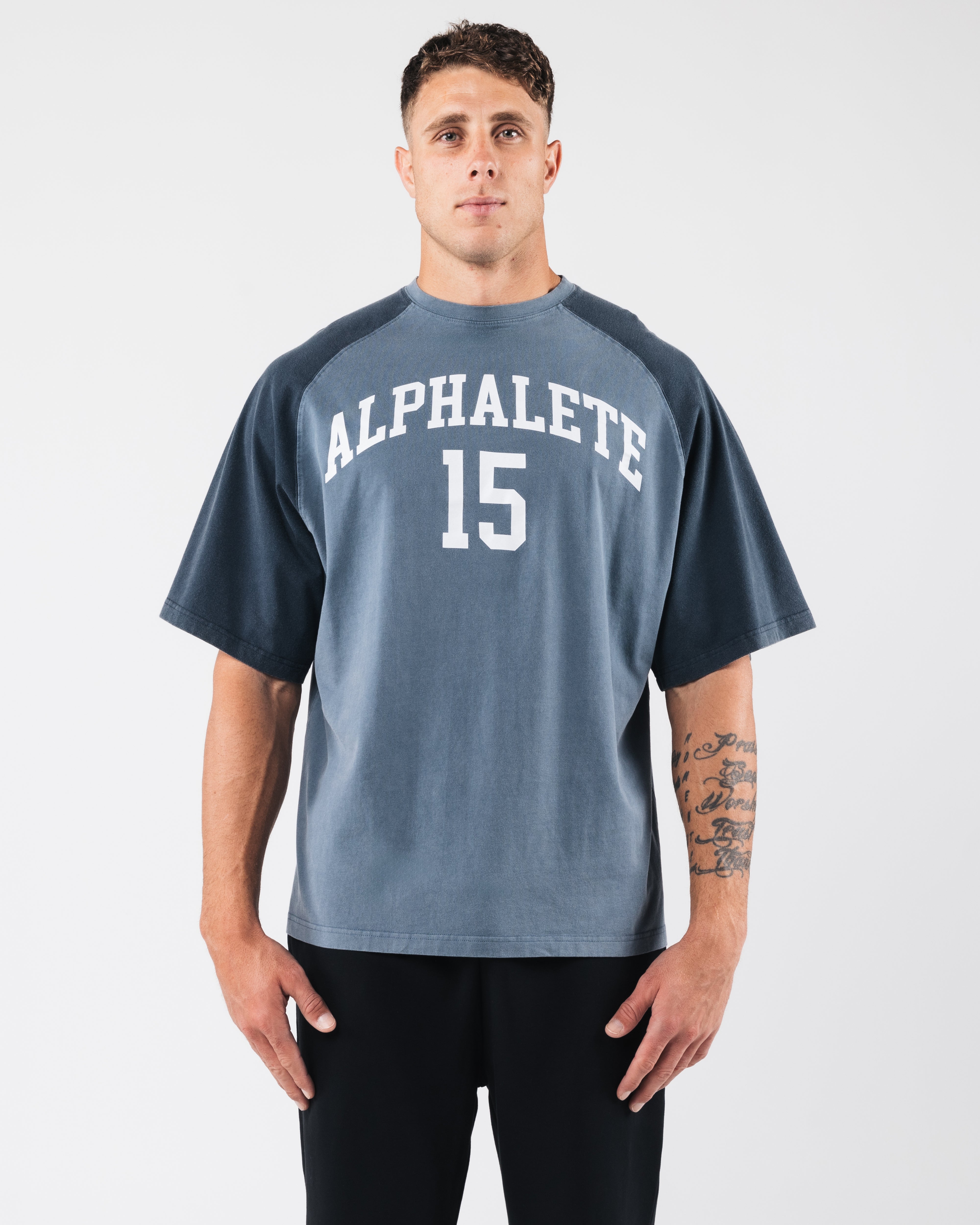 League Box Tee - Premium Cotton Crewneck T-Shirt in Marine Blue | Casual Wear & Street Style Outfits