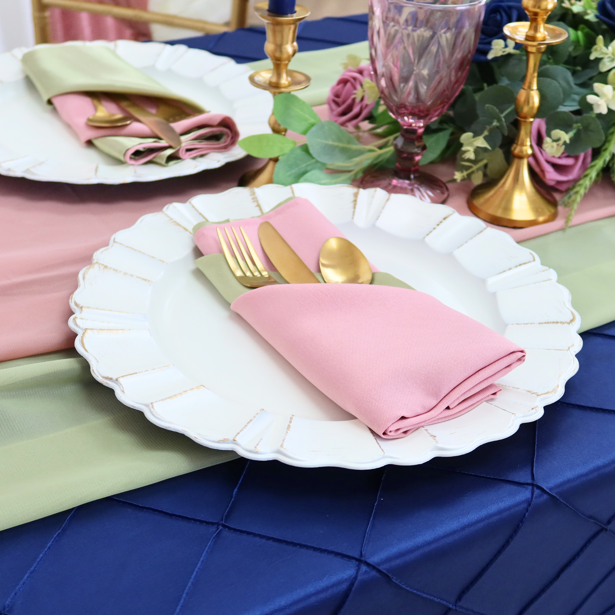 Premium Pintuck 90x156 Inch Rectangular Tablecloth in Navy Blue - Perfect for Dining Tables, Weddings & Formal Events